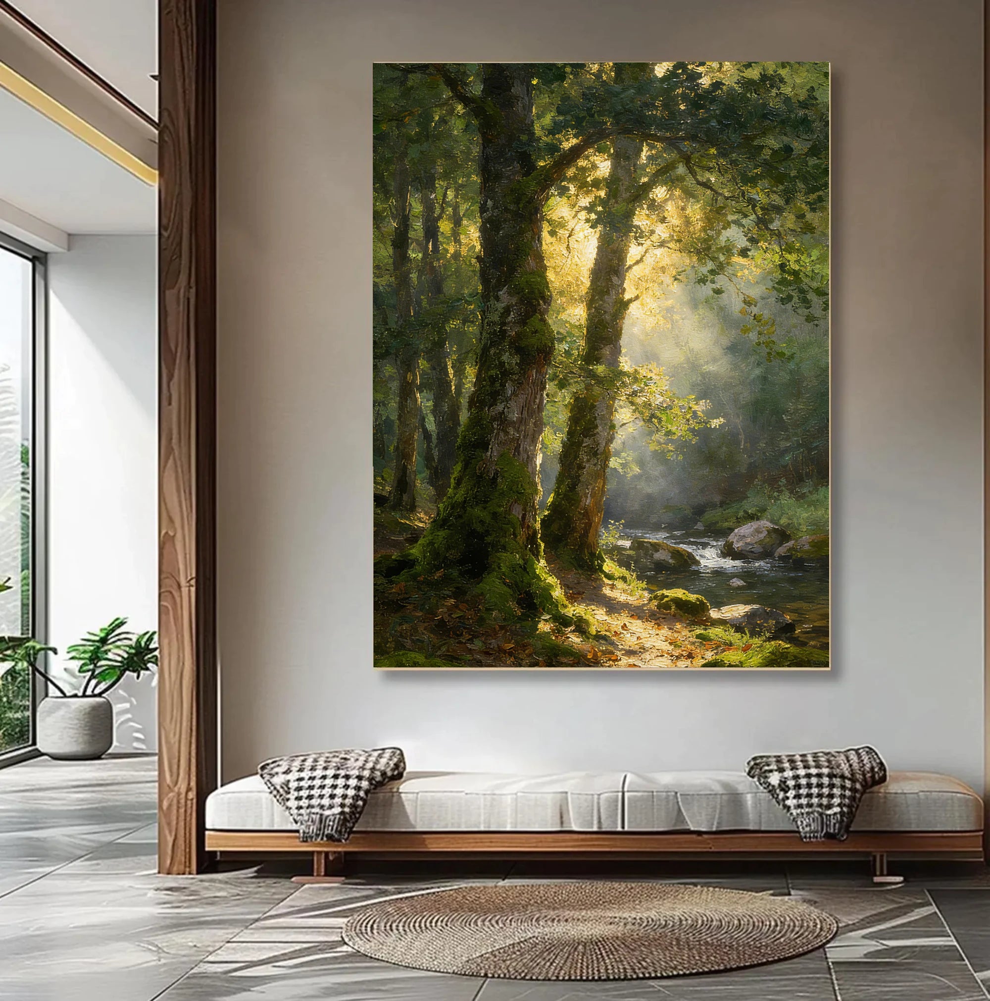 Hand-Painted Forest Sunlight Oil Painting #FJ596