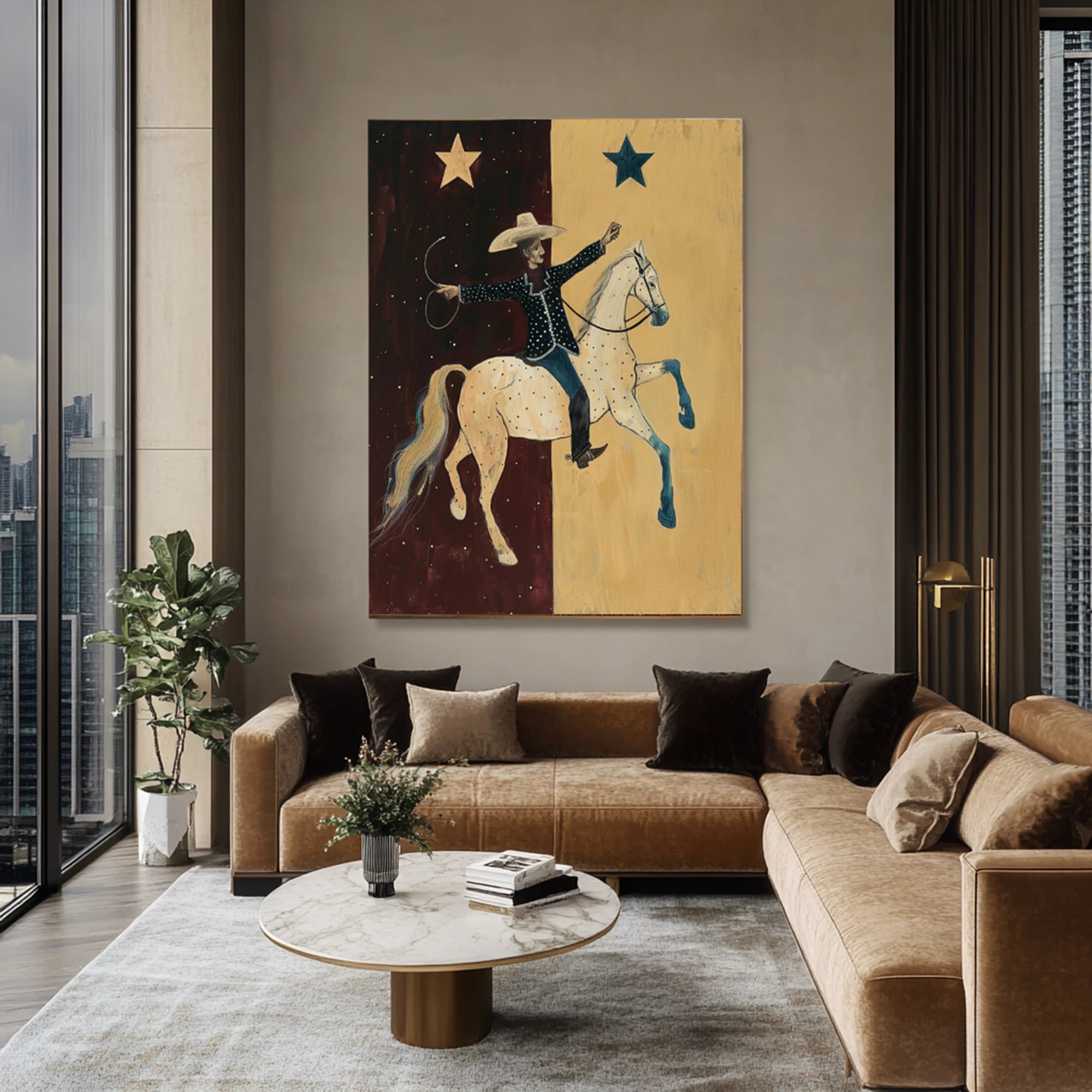 Original Cowboy on Horseback Painting, Western Folk Art #AB512