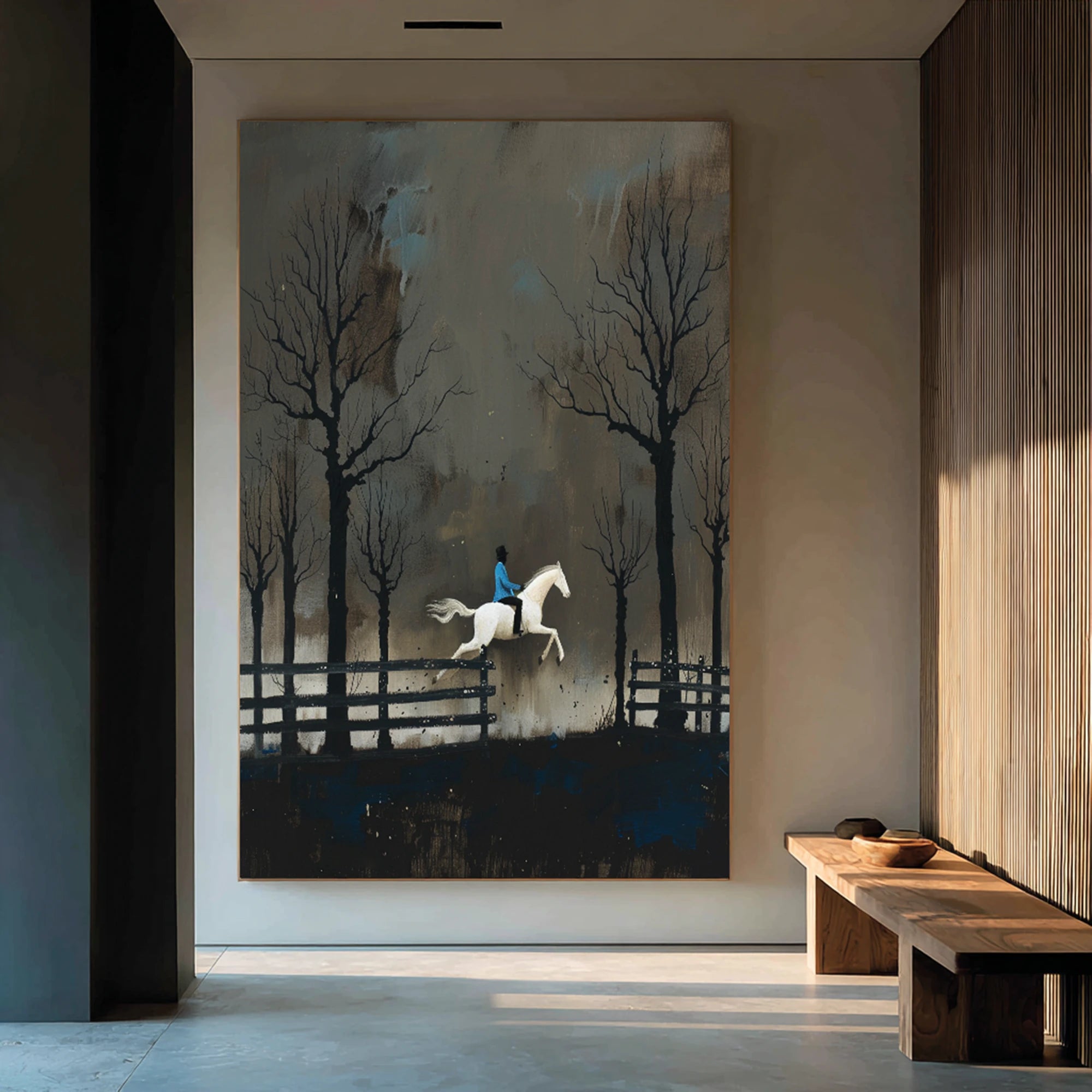 Hand-painted Horse Rider Oil Painting, Dark Equestrian Wall Art #WA514