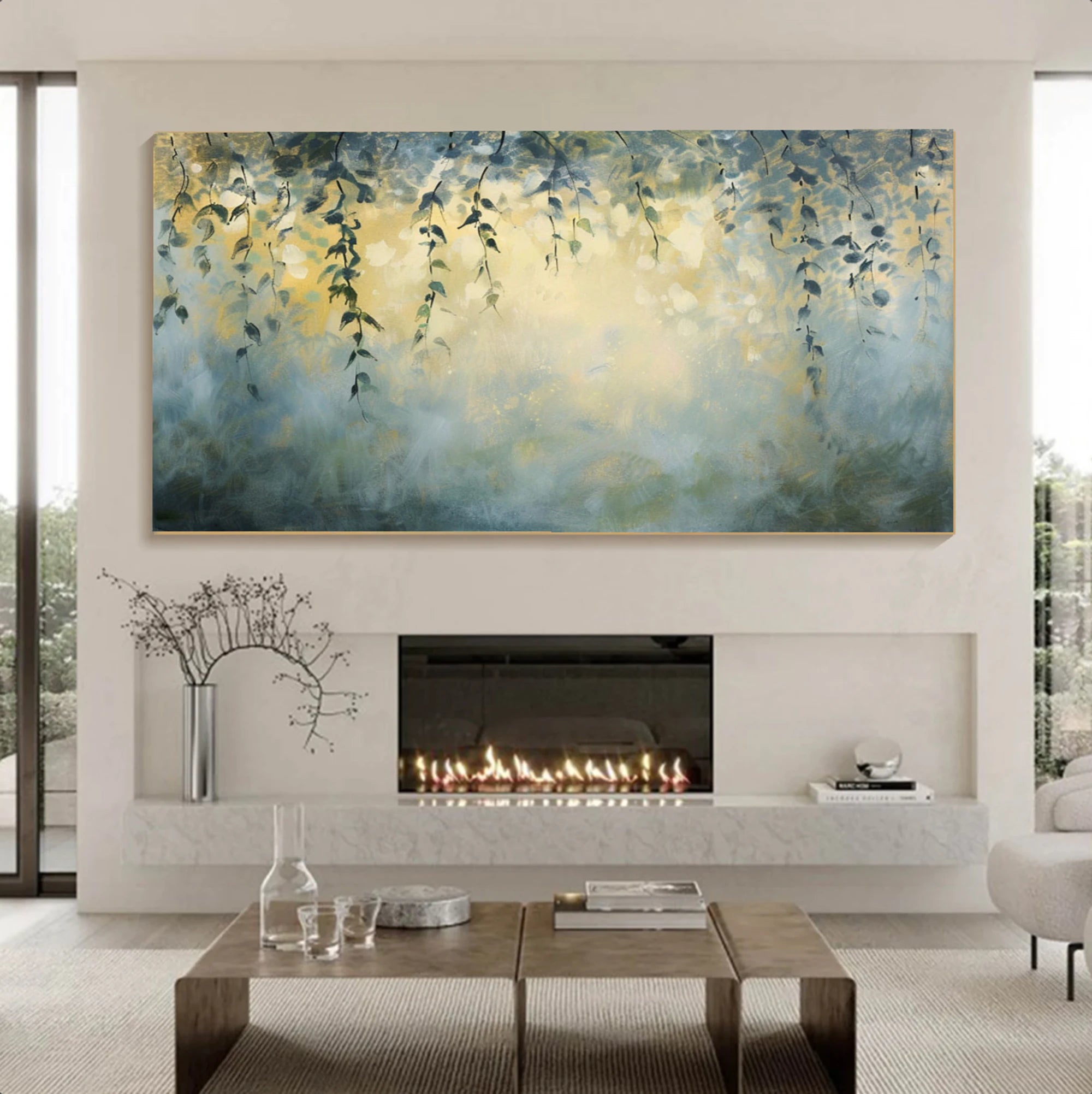 Abstract Blue & Gold Hanging Vines Oil Painting #FT586