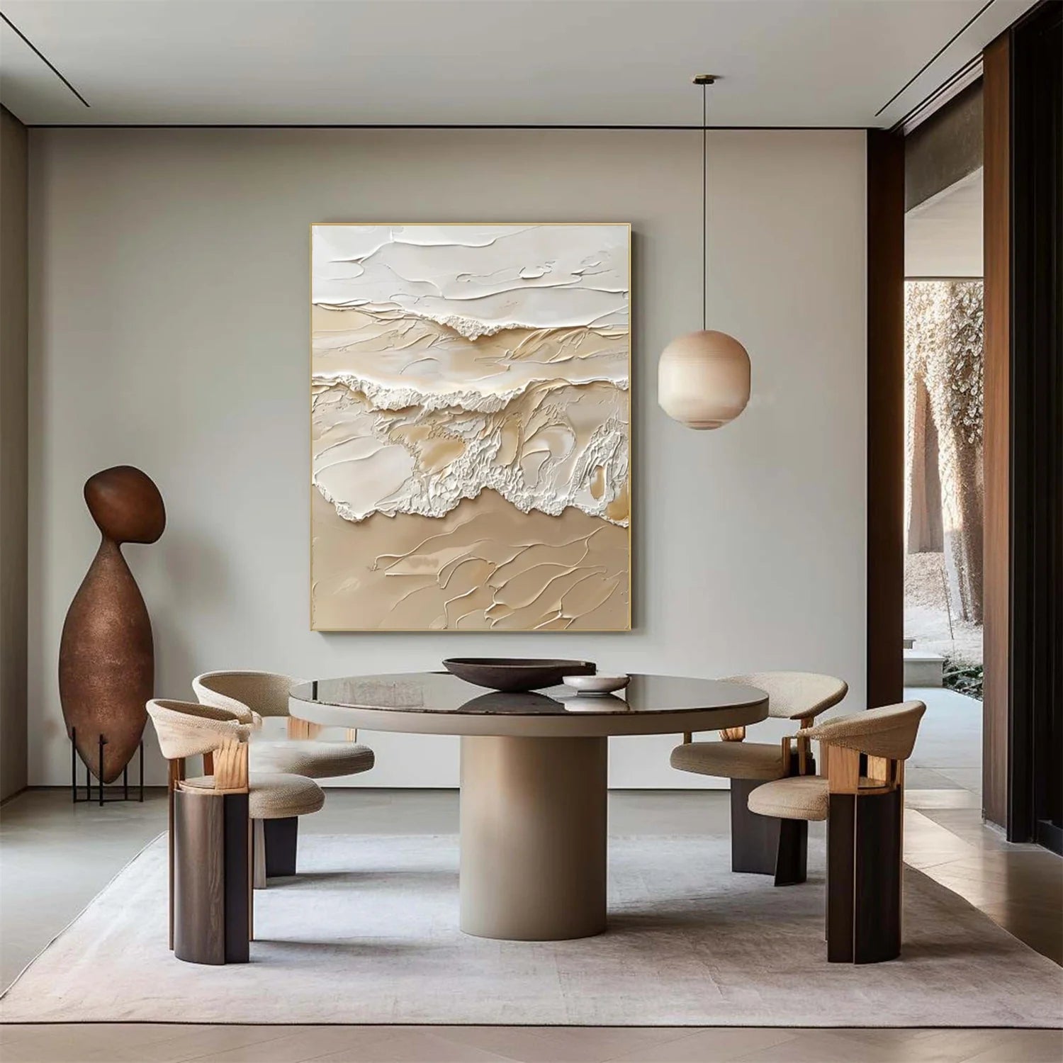 Beige and Brown Sea & Sky Abstract_Textured_Wall Art #SK144