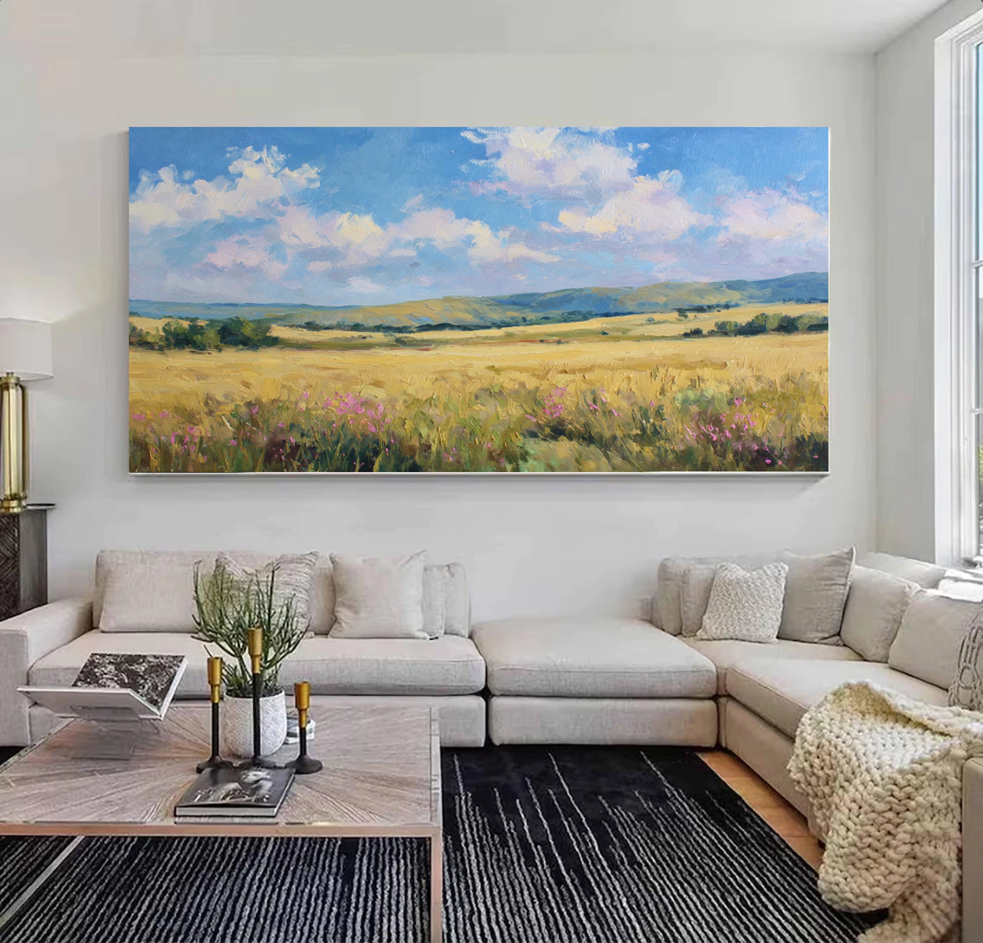 Golden Wheat Field Landscape Oil Painting #FT576