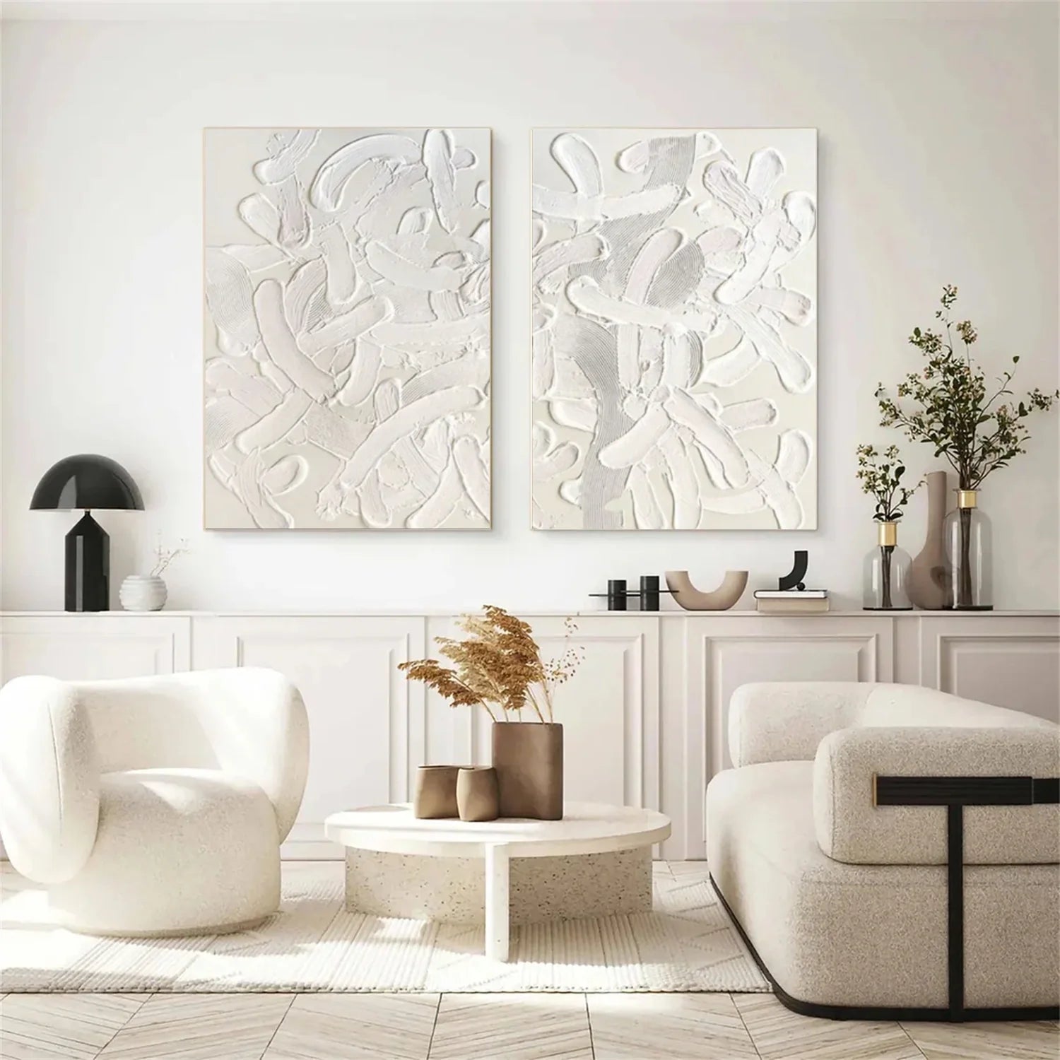 White Minimalist_Textured_Canvas Art Set of 2 #MD291