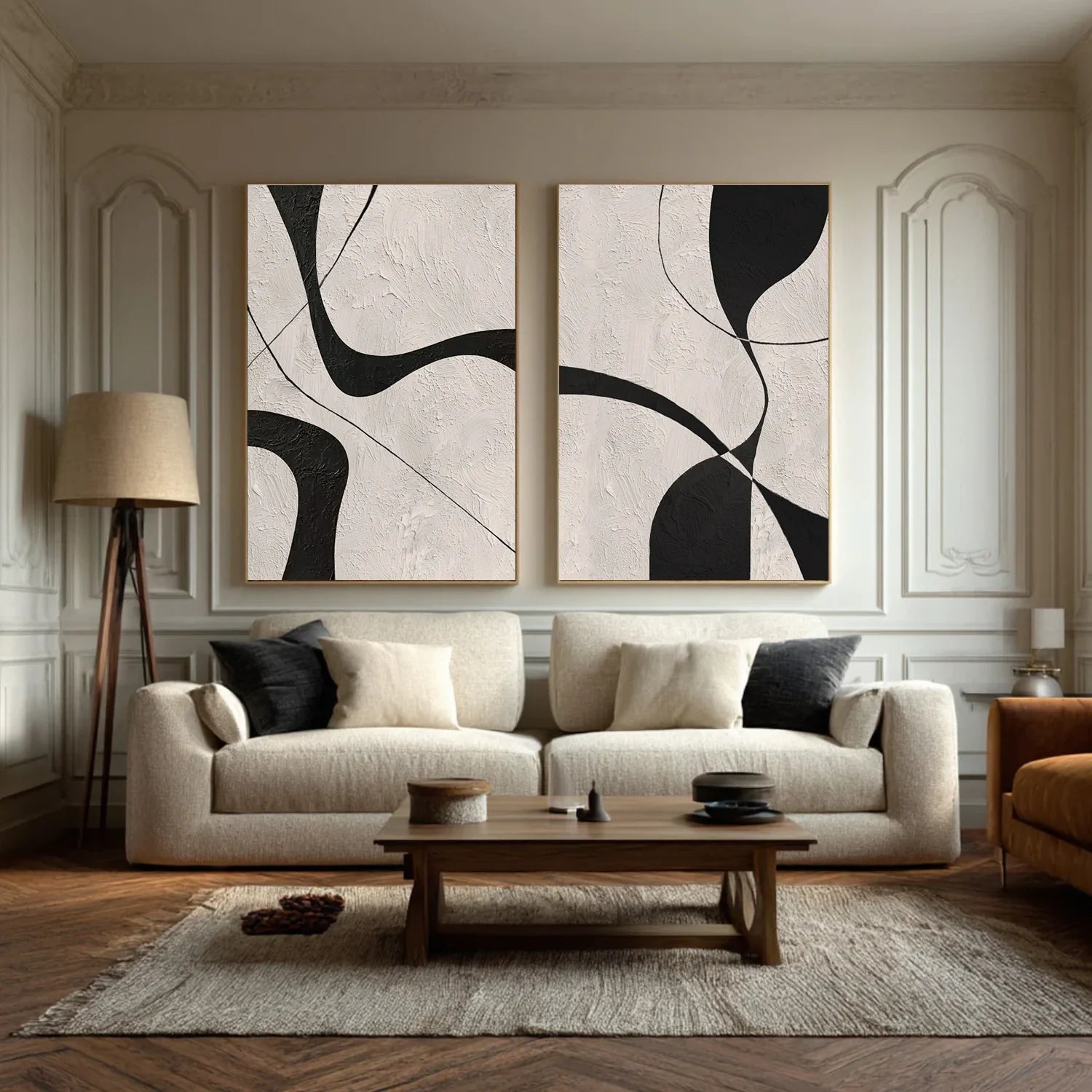 Beige & Black Abstract_Textured Canvas Art Set of 2 #WA780