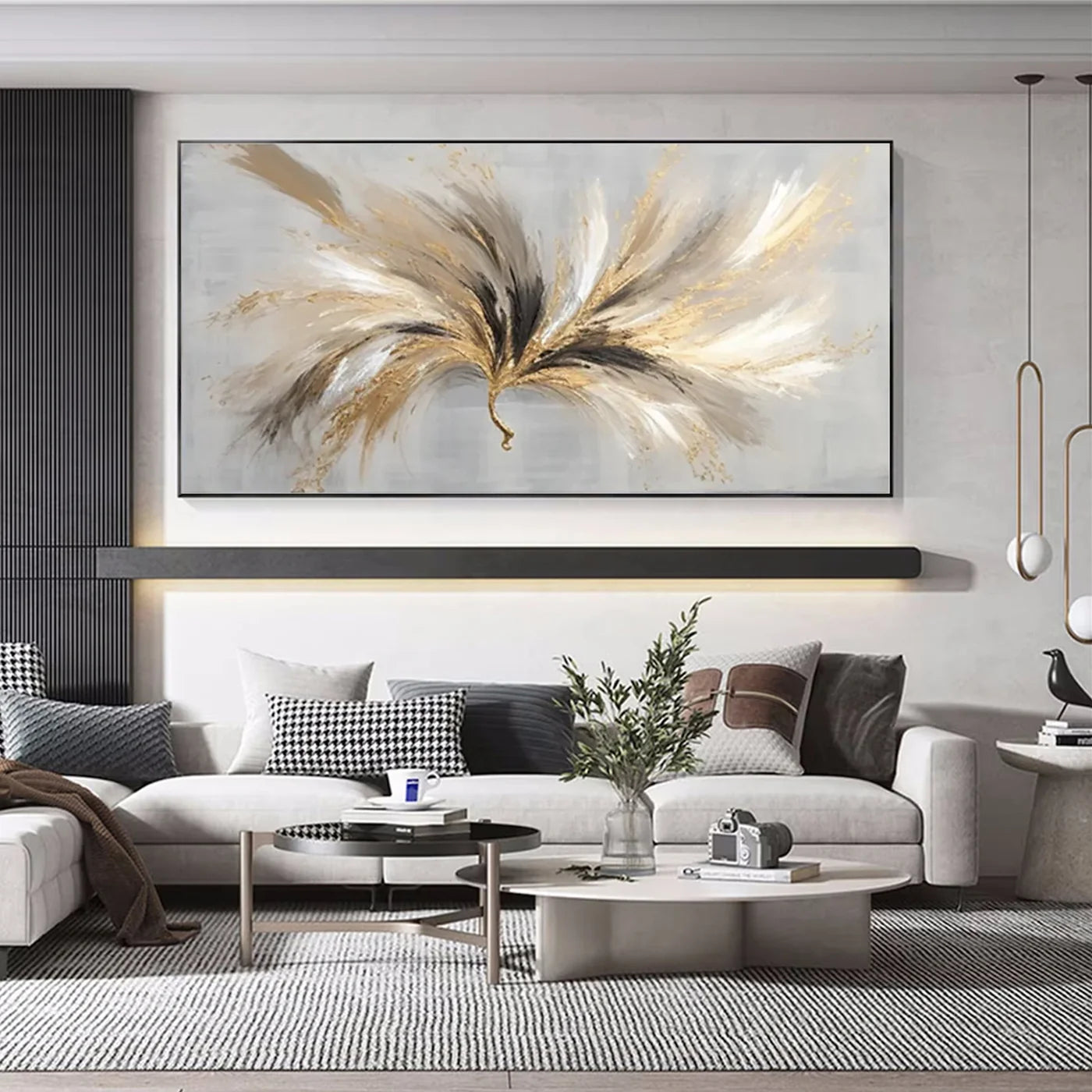 Warm Gray Tone Gold Leaf Abstract Art #WA109