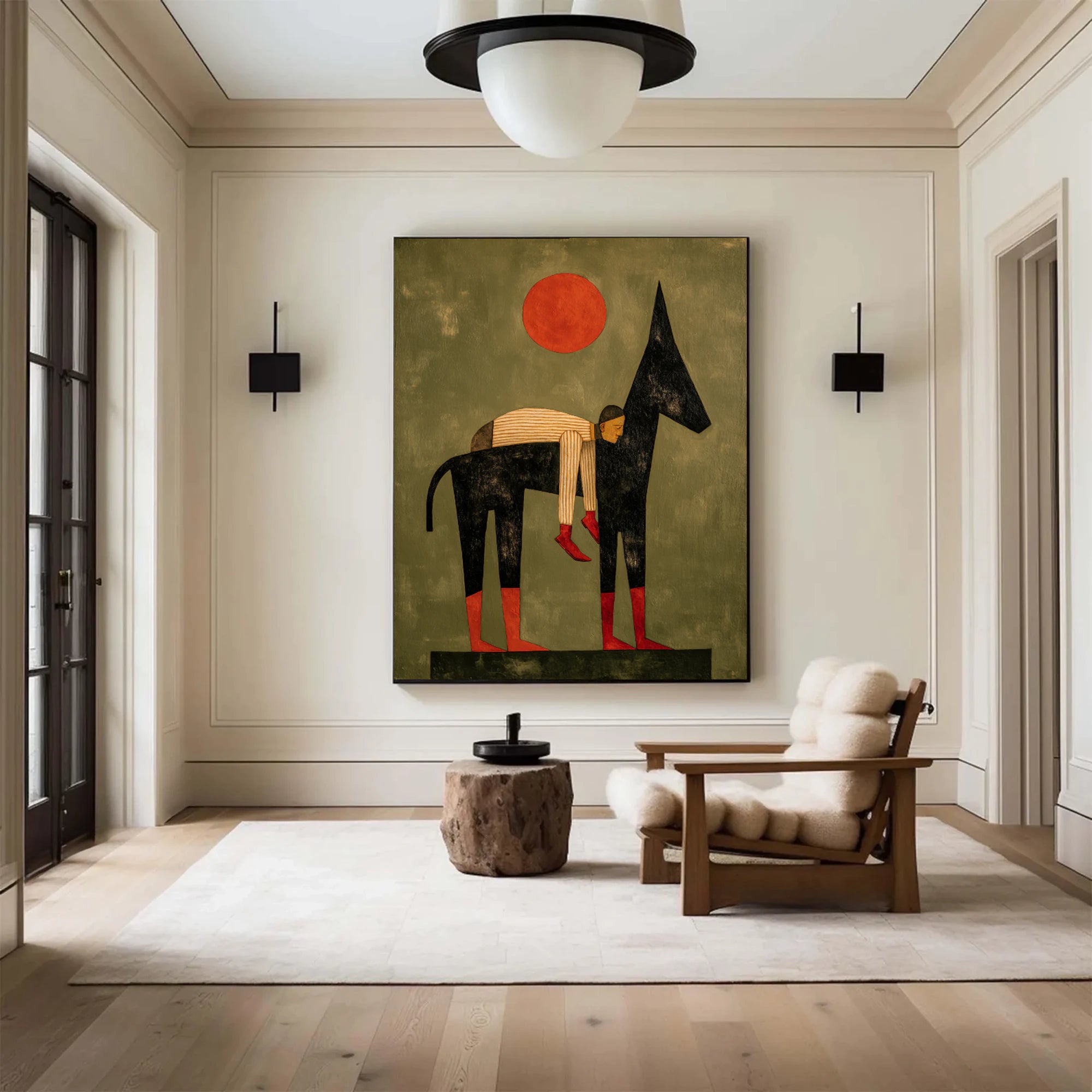 Abstract Man & Donkey Oil Painting, Earthy Tone Wall Art #WA535