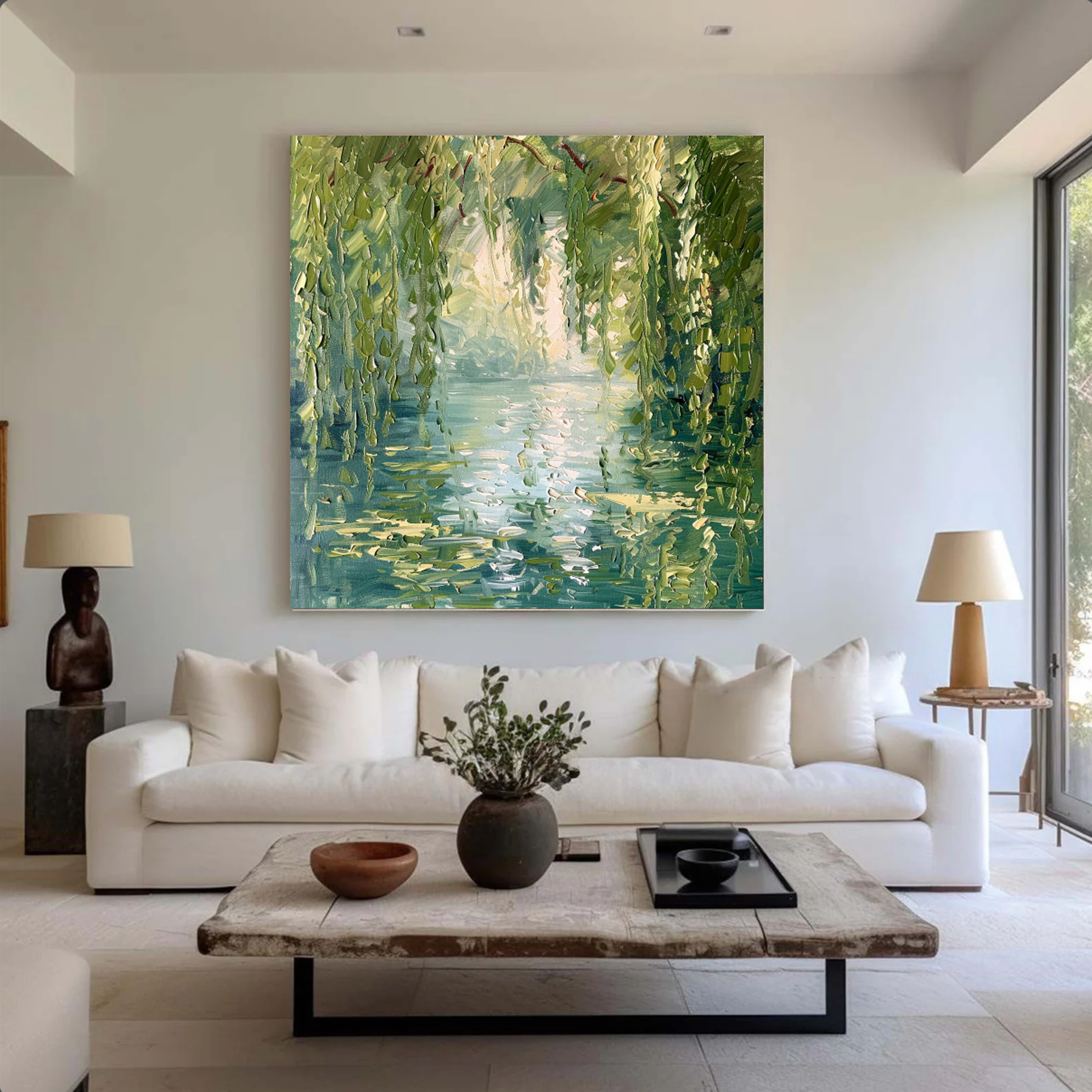 Impressionist Willow Water Reflections Hand Painted Oil Painting #FT343
