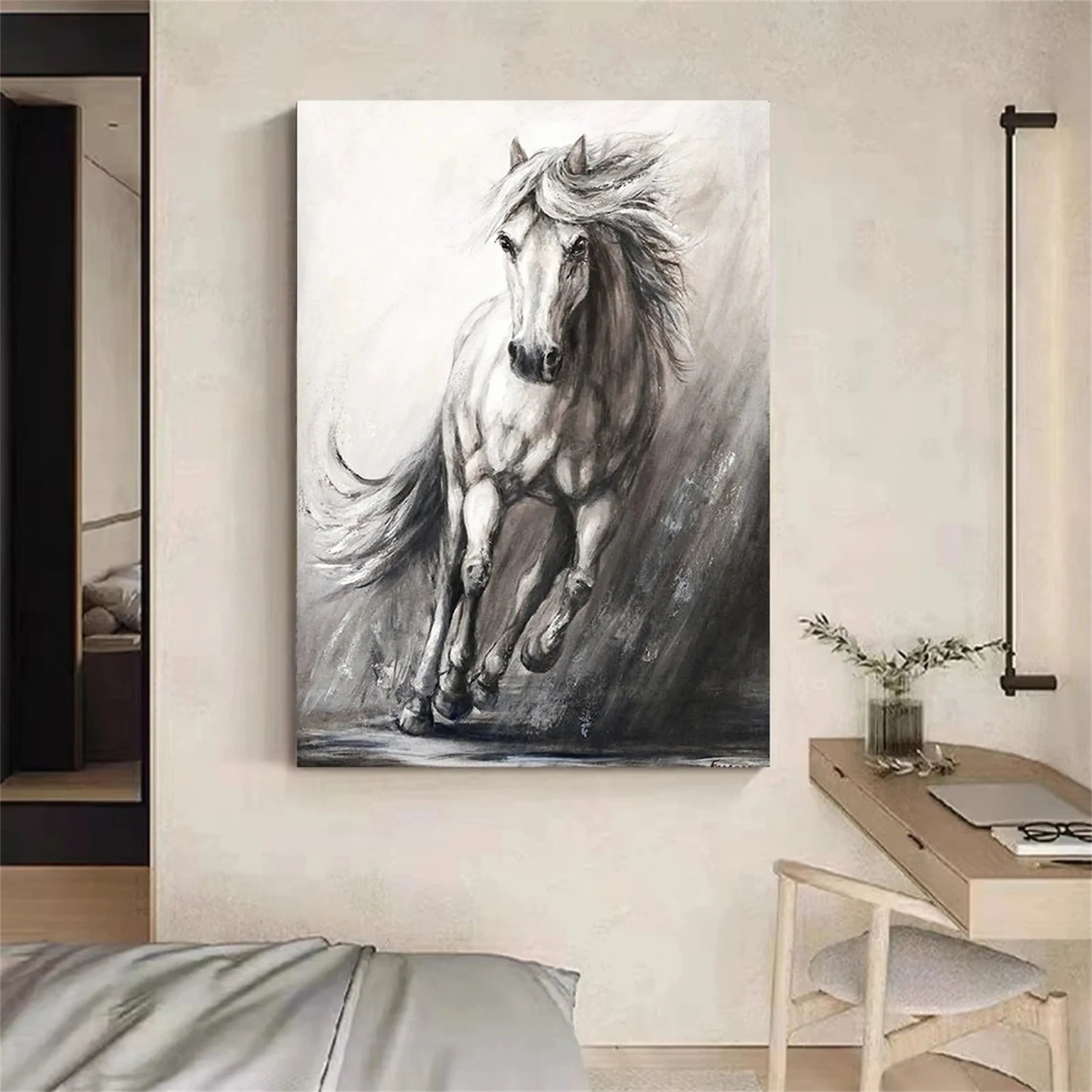 White And Black Horse Abstract Animal Wall Art #AM048
