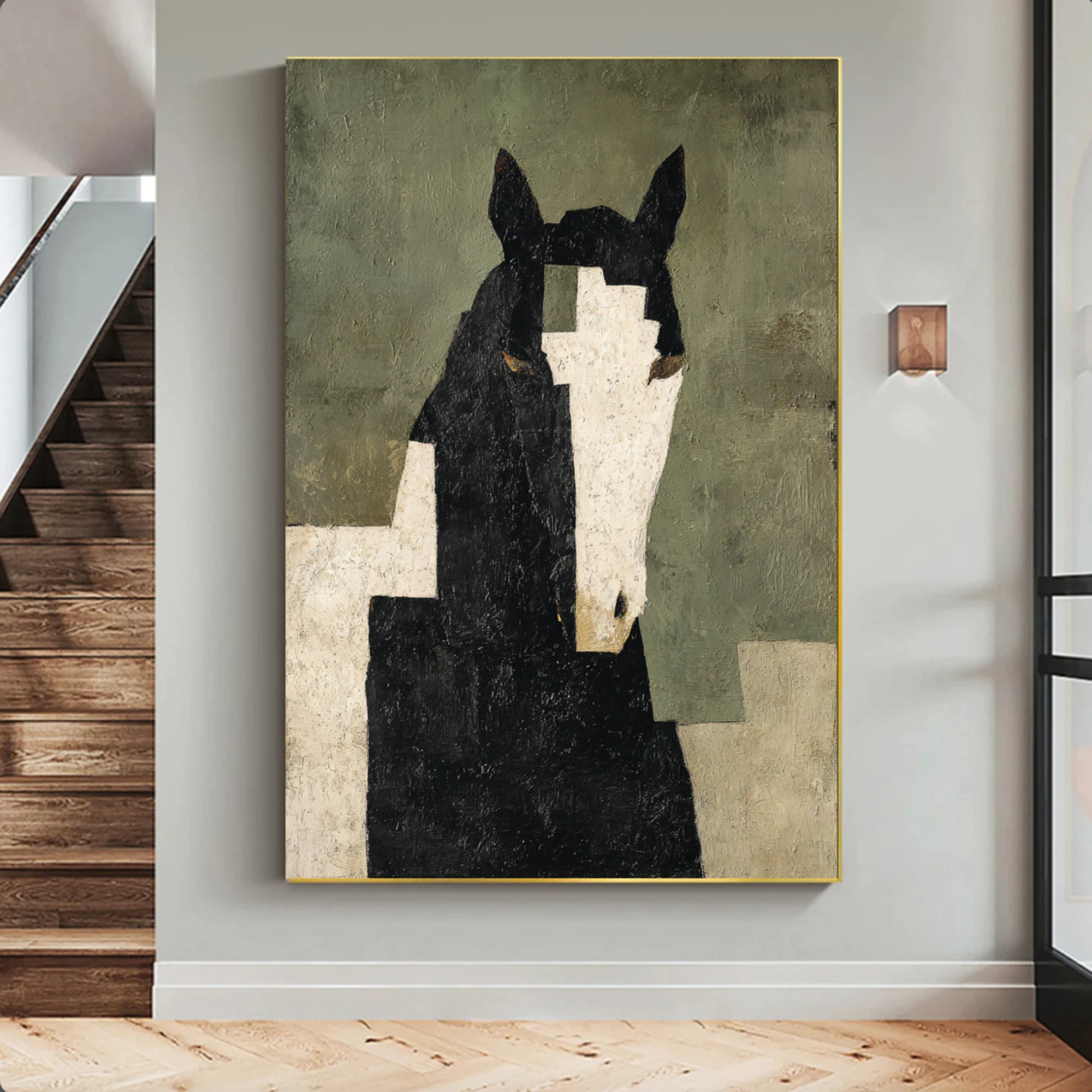 Abstract Horse Oil Painting, Hand-Painted Wabi-Sabi Wall Art #WA538