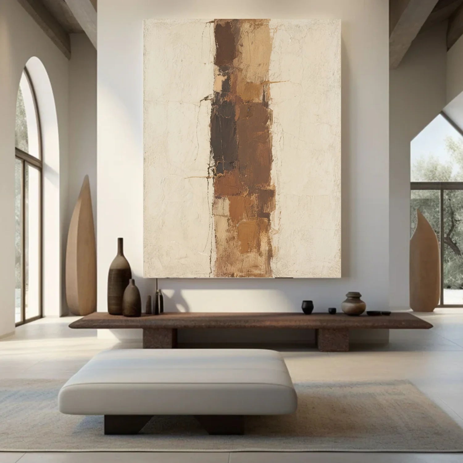 Beige and Brown Abstract_Canvas Art #WA761