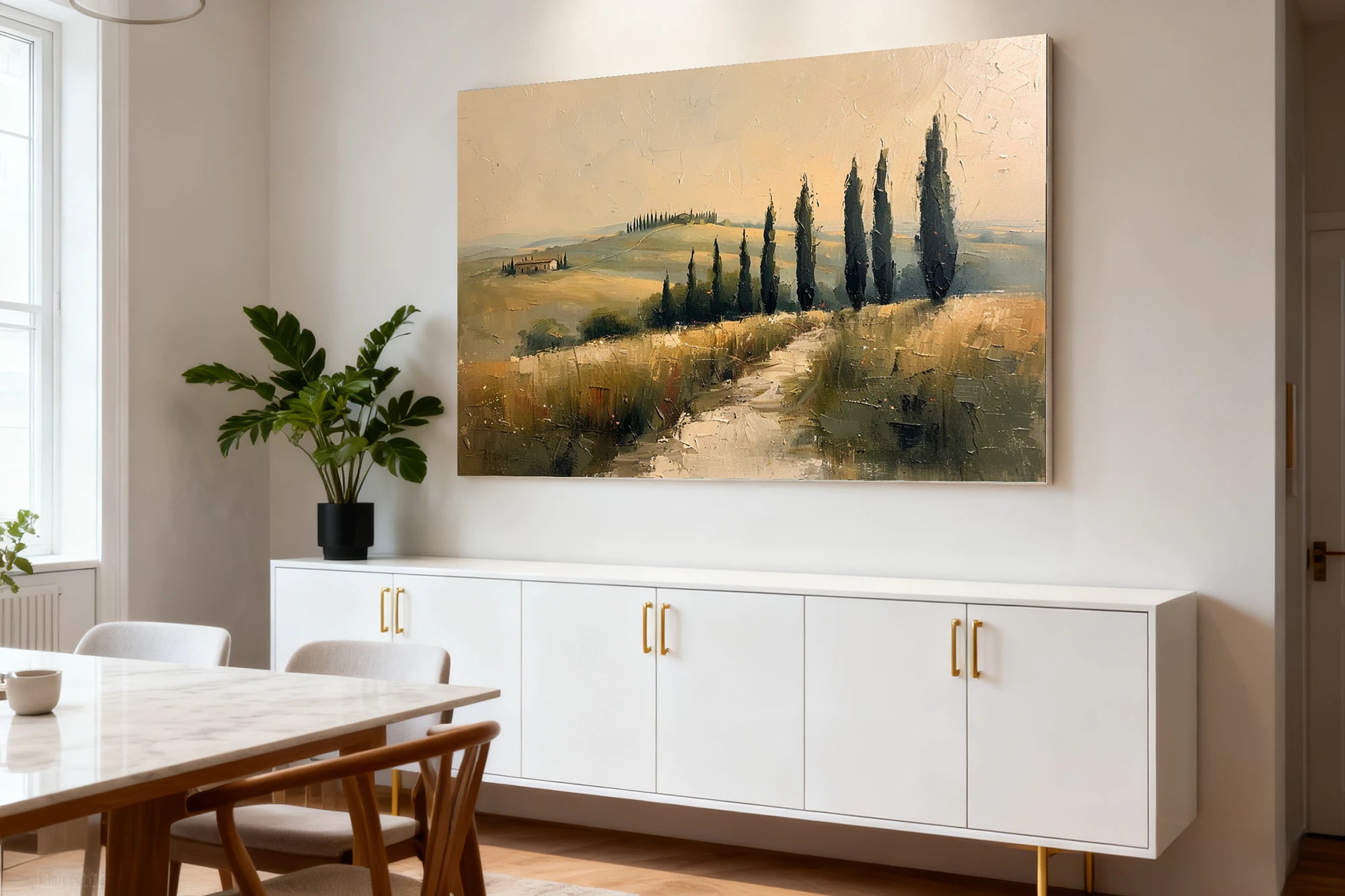 Tuscany Landscape Oil Painting, Neutral Wall Art #FT588