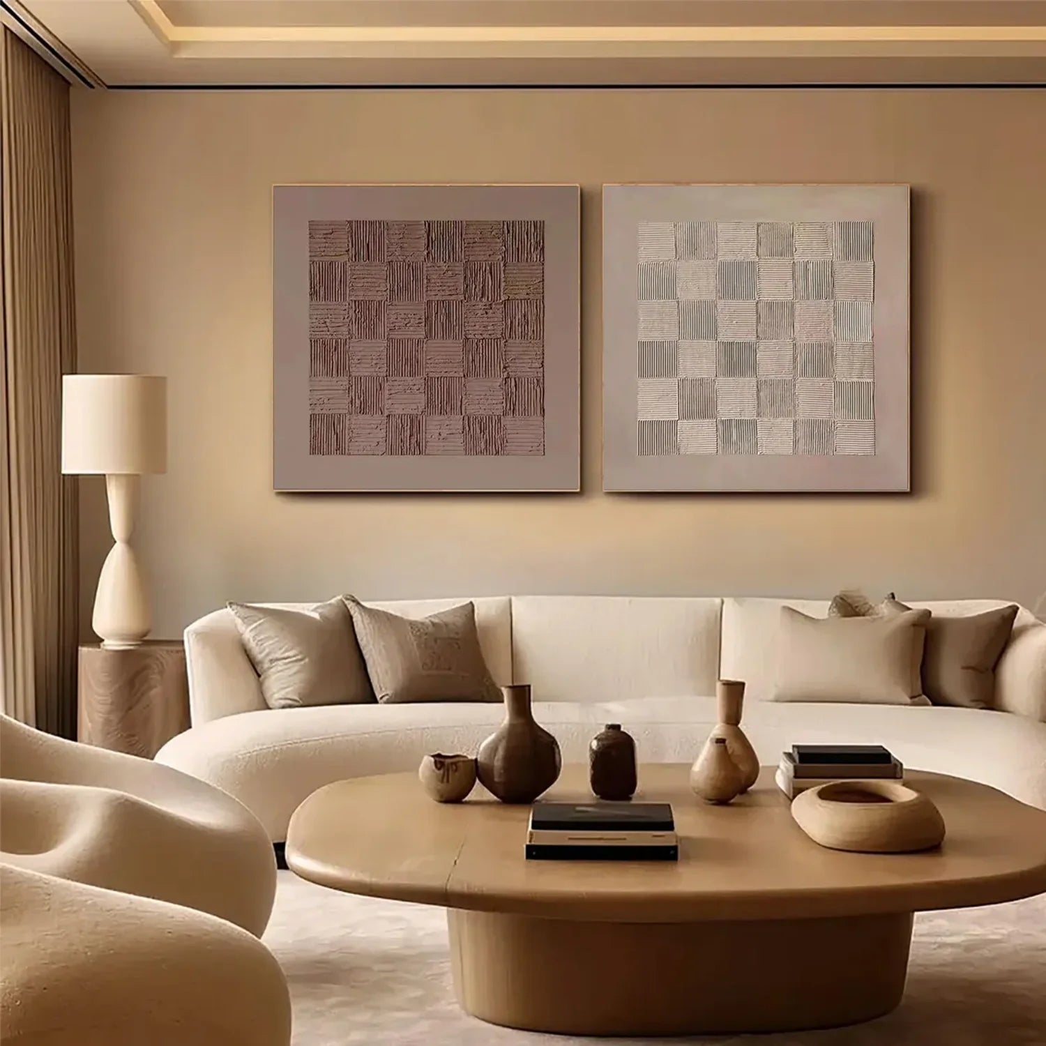 Beige and Brown Wabi Sabi Textured Canvas Art Set of 2 #WA638