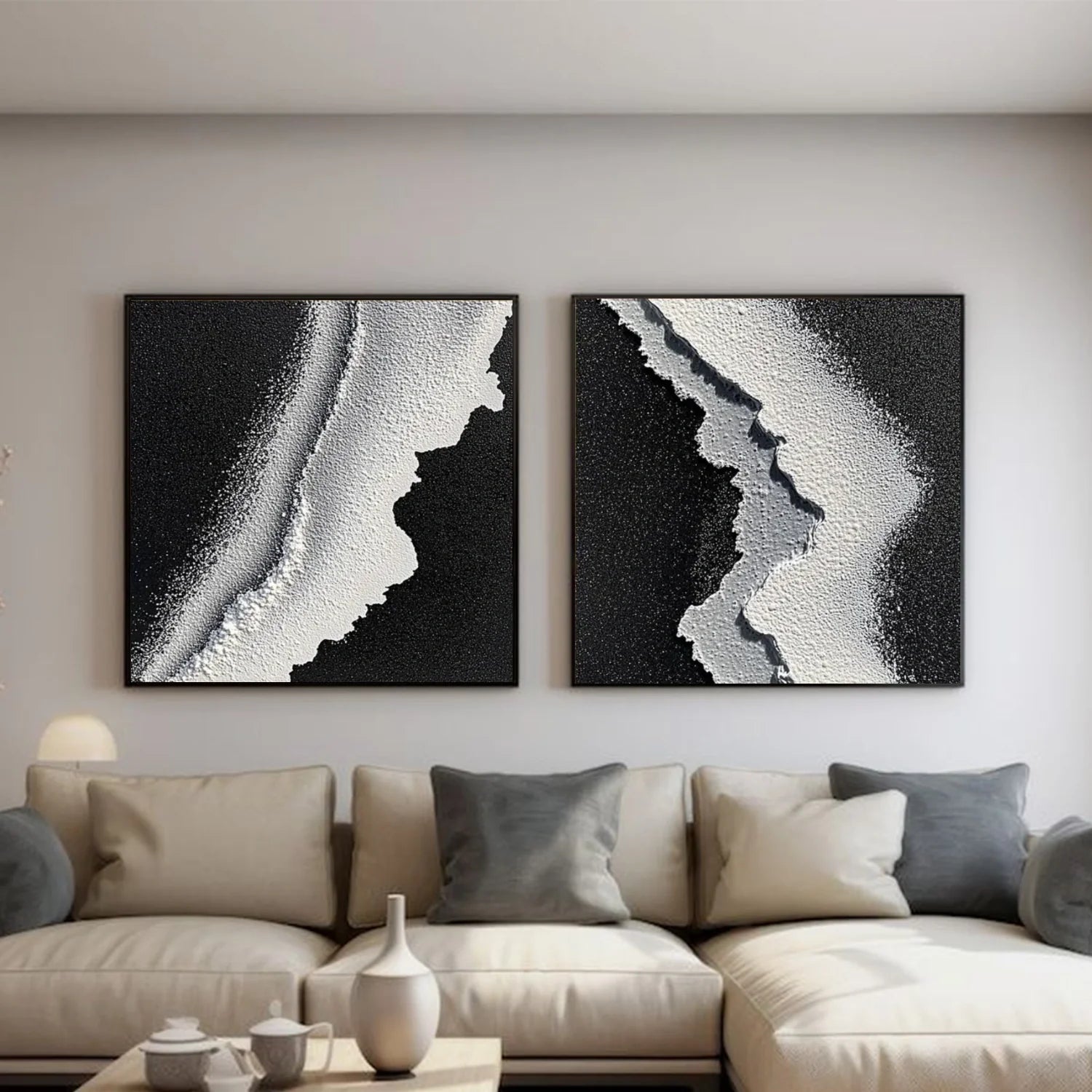 Black and White Minimalist_Textured Canvas Art Set of 2 #MZ118