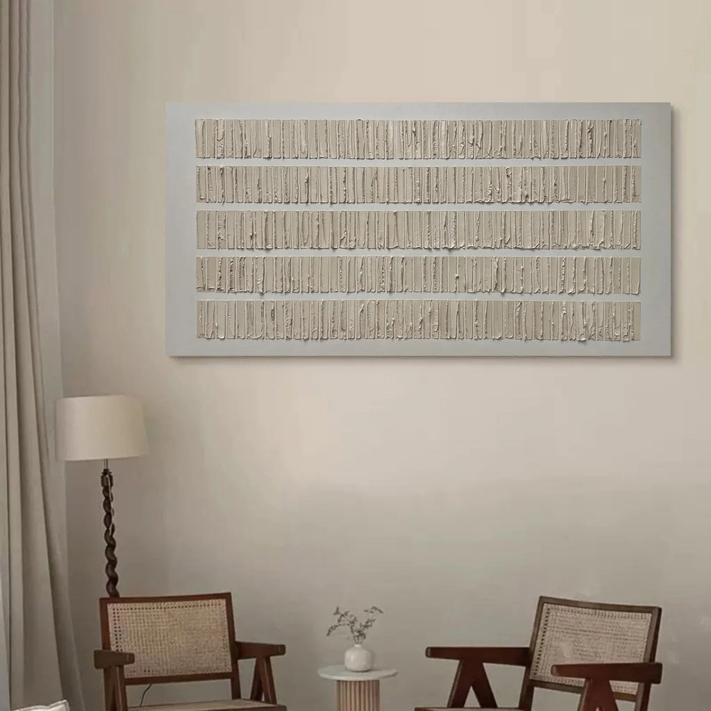 Minimalist Textured Off-white Striped Oil Painting #JM87