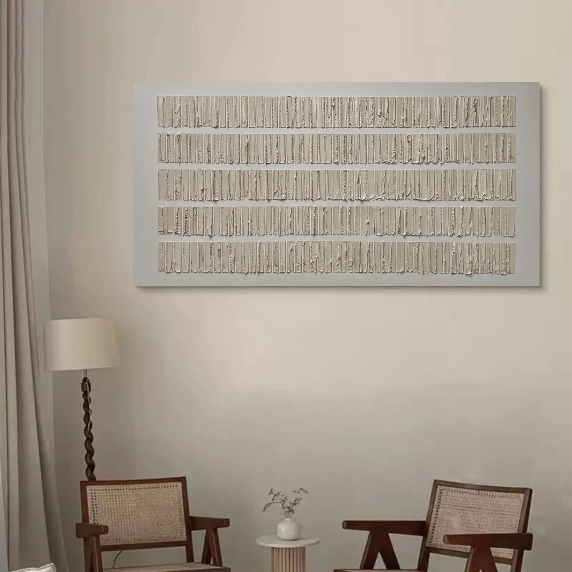 Minimalist Textured Off-white Striped Oil Painting #JM87