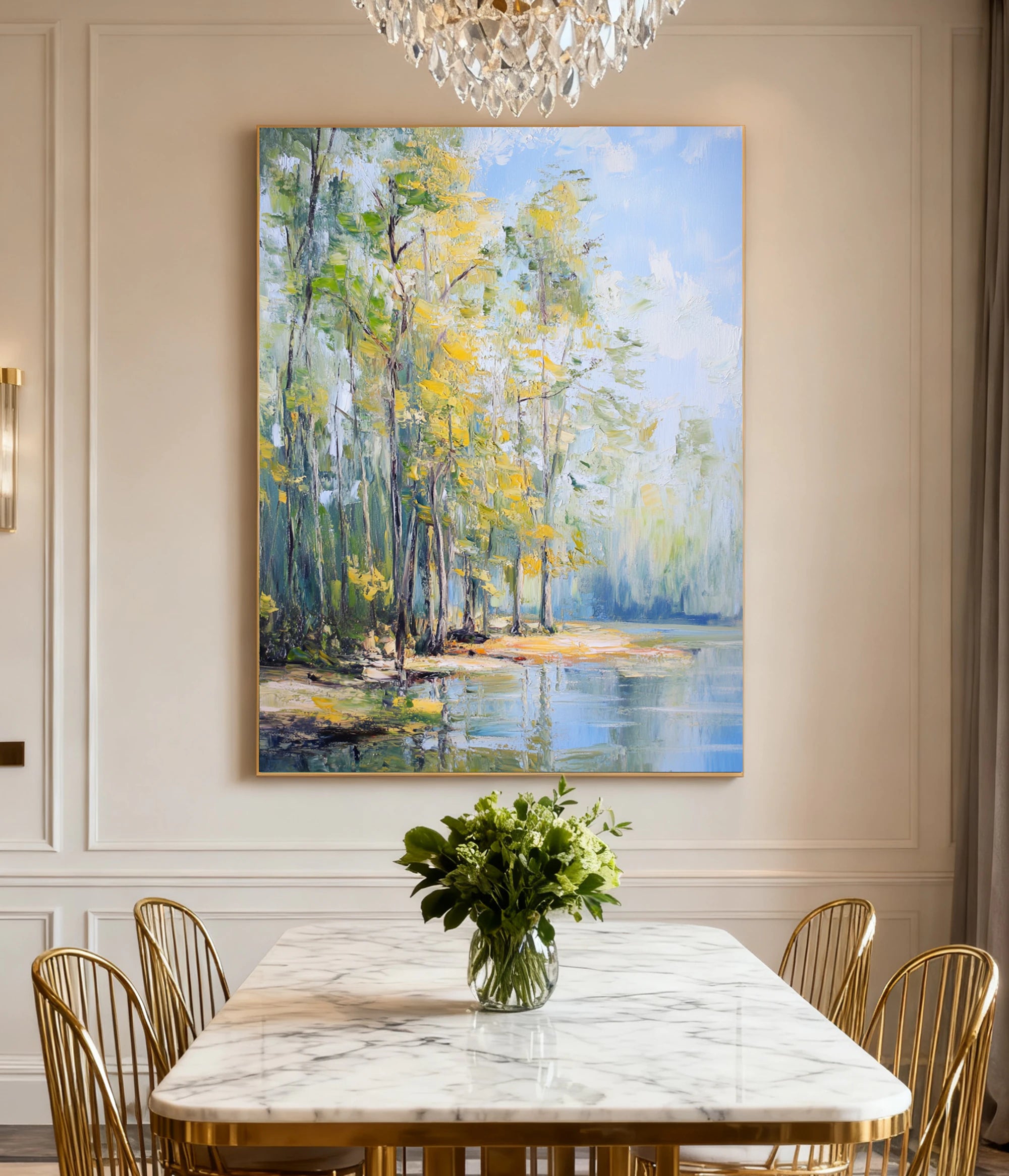 Abstract Lake Forest Landscape Oil Painting, Hand-Painted Wall Art #FJ676