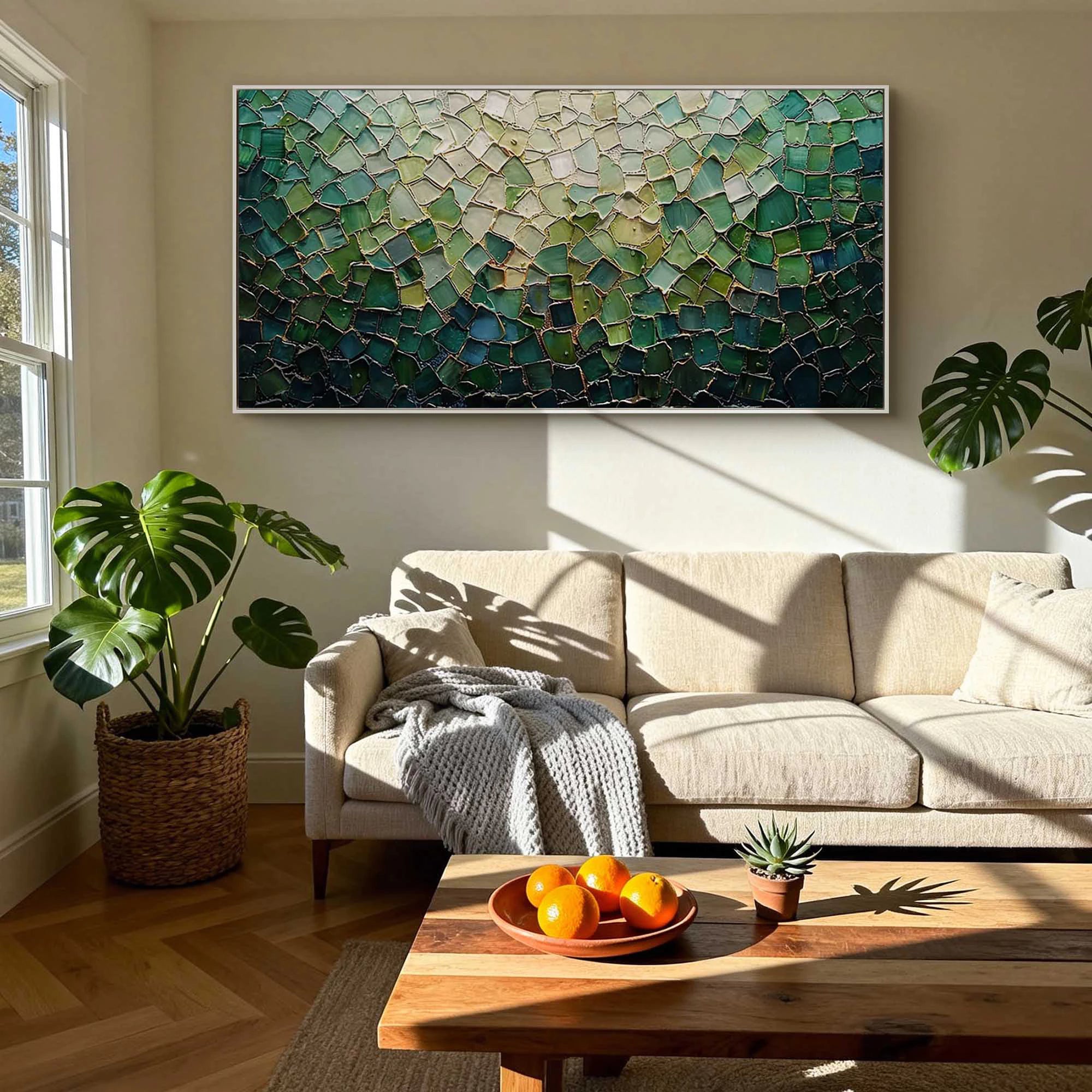 Modern Deep Green Geometric Textured Oil Painting #MD227