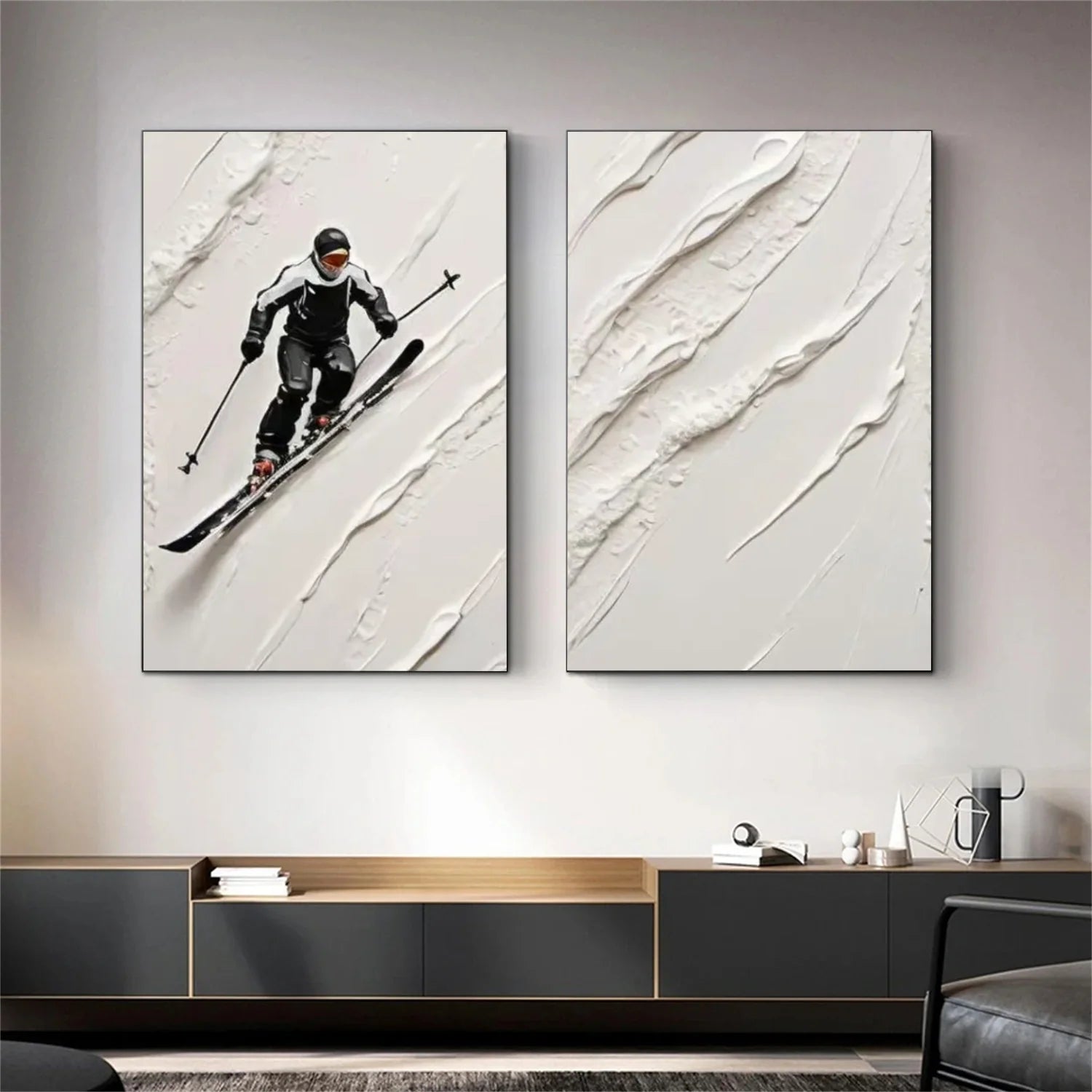 Skiing Sport Textured_Wall Art Set of 2 #AS040