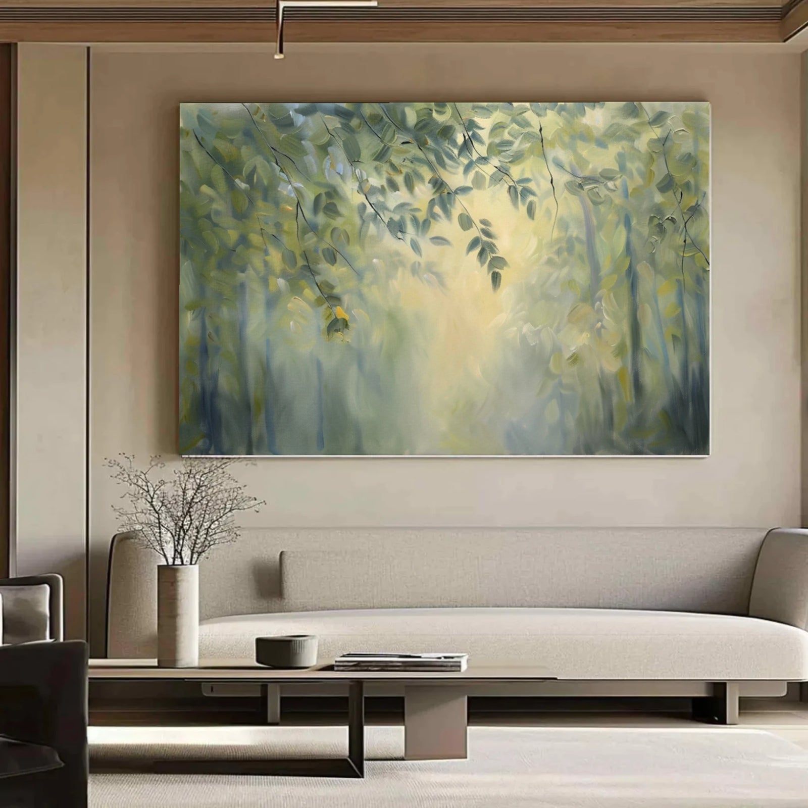 Soft Green Forest Light Abstract Oil Painting #FT572