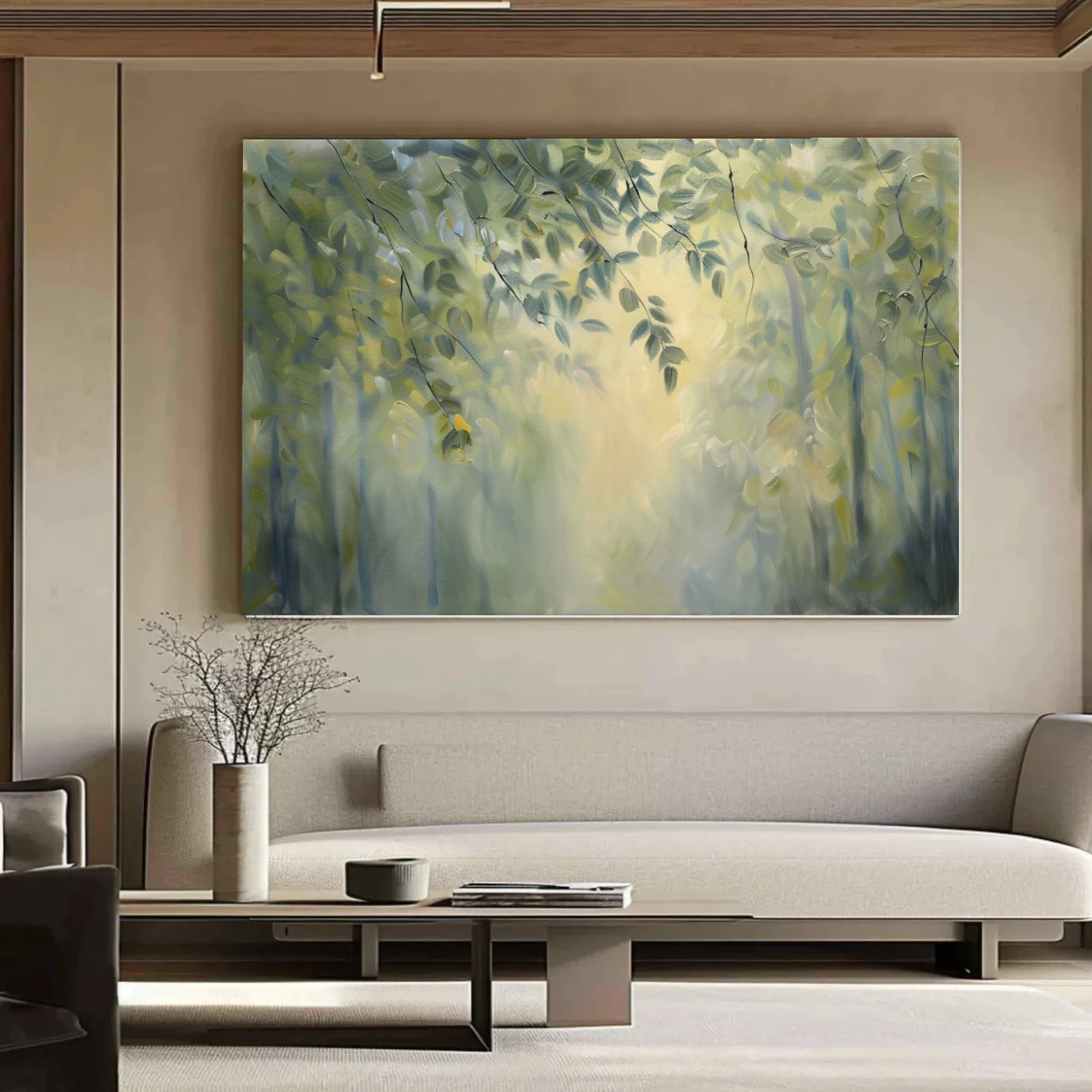 Soft Green Forest Light Abstract Oil Painting #FT572