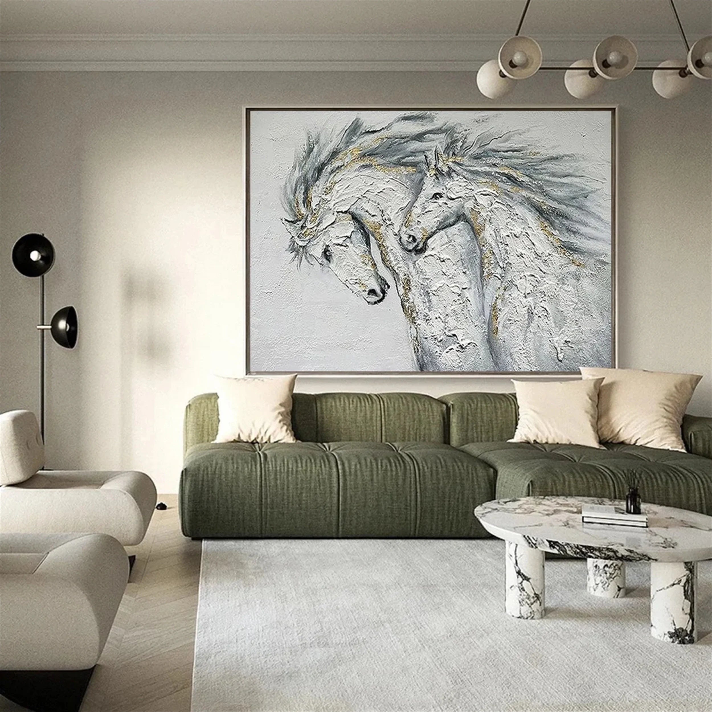 White and Black Horse Abstract Animal Wall Art #AM047