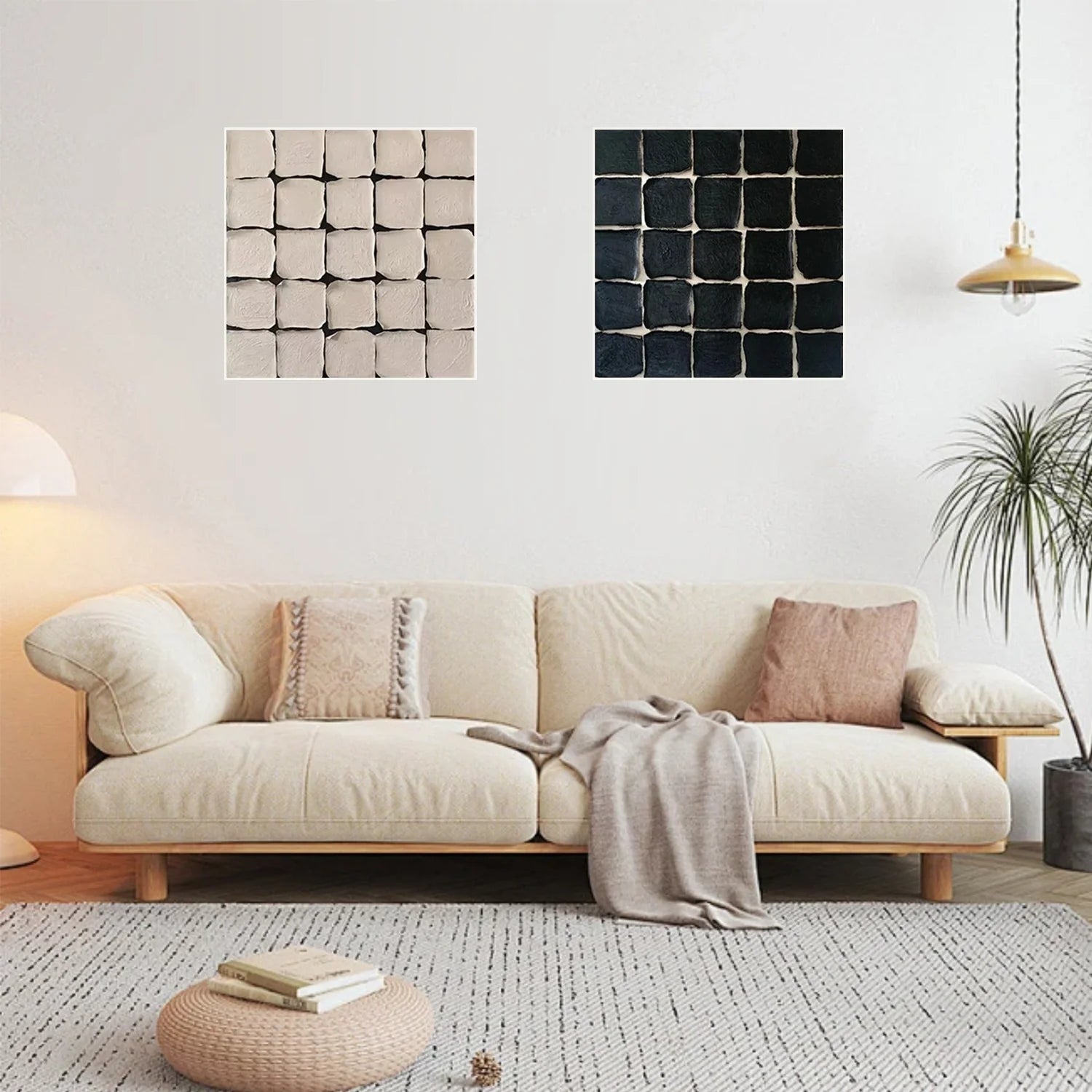 Black and Beige Minimalist_Textured _Canvas Art Set of 2 #MZ100