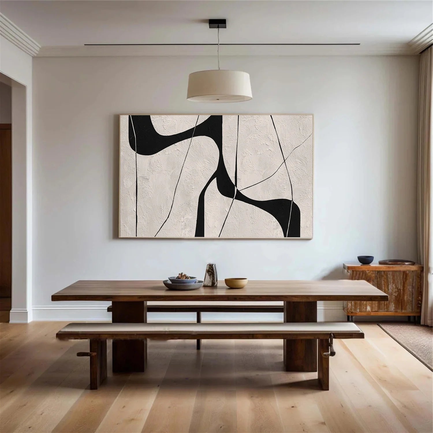 Beige & Black Abstract Textured Canvas Art #WA786