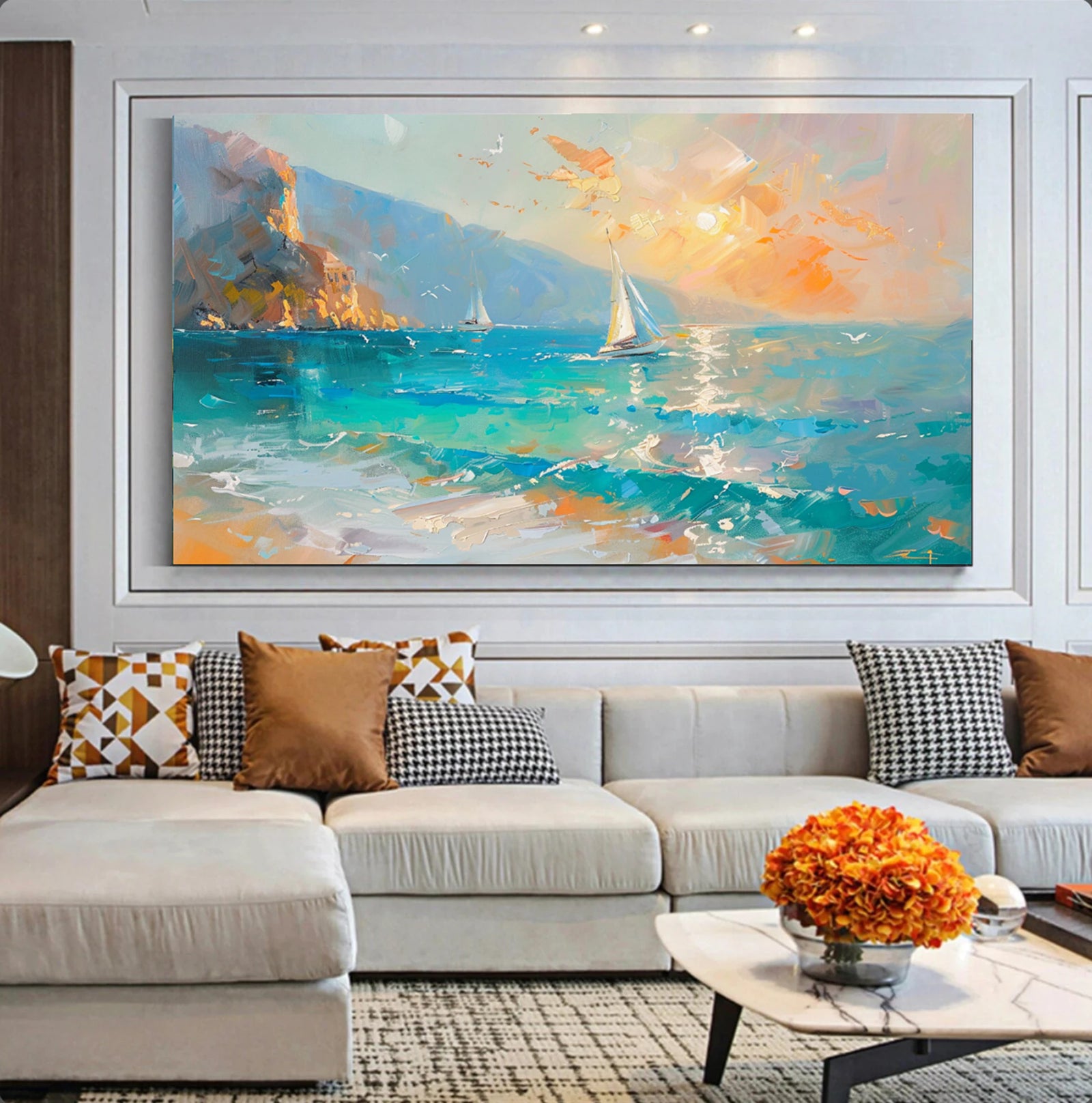 Sunset Sailboat Seascape Oil Painting #SK604