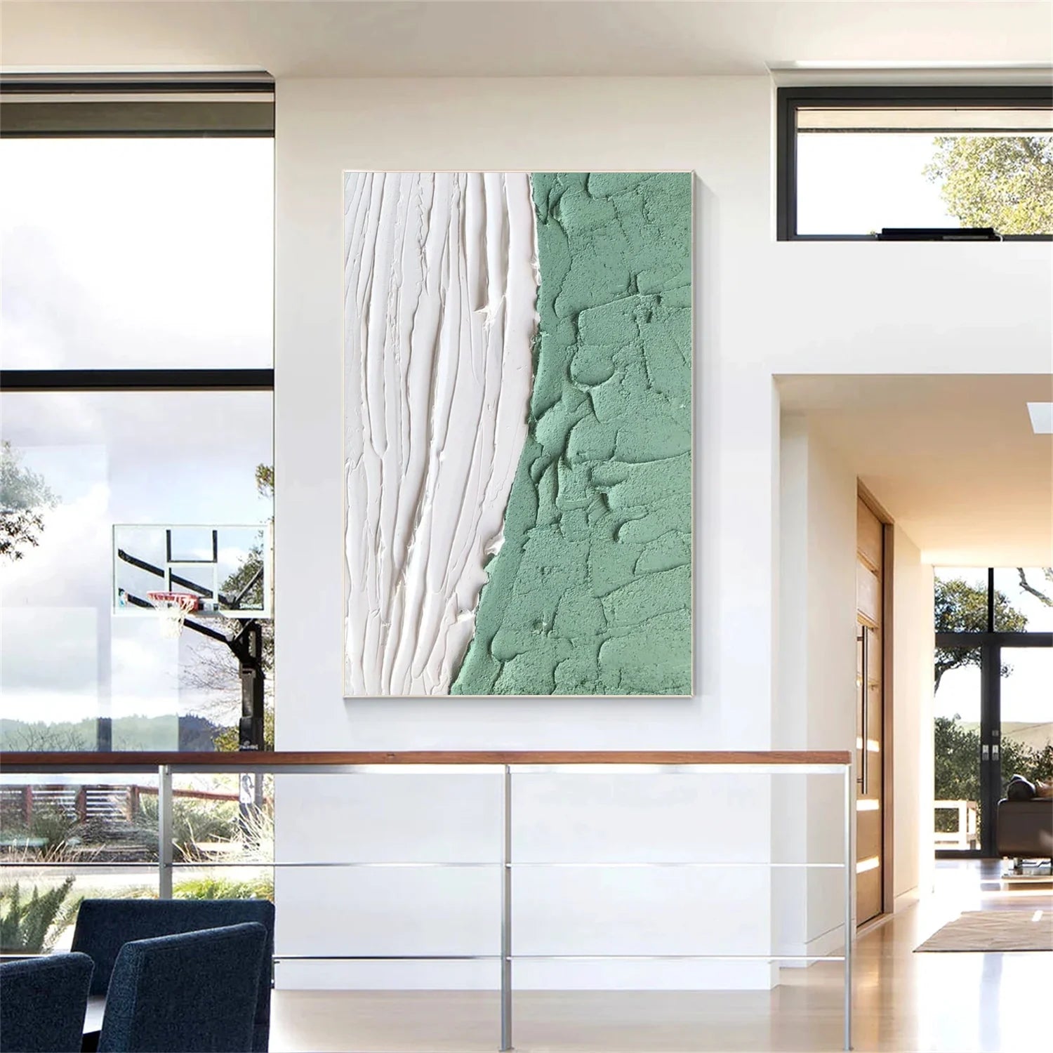 White and Green Minimalistic Textured Art #MD230