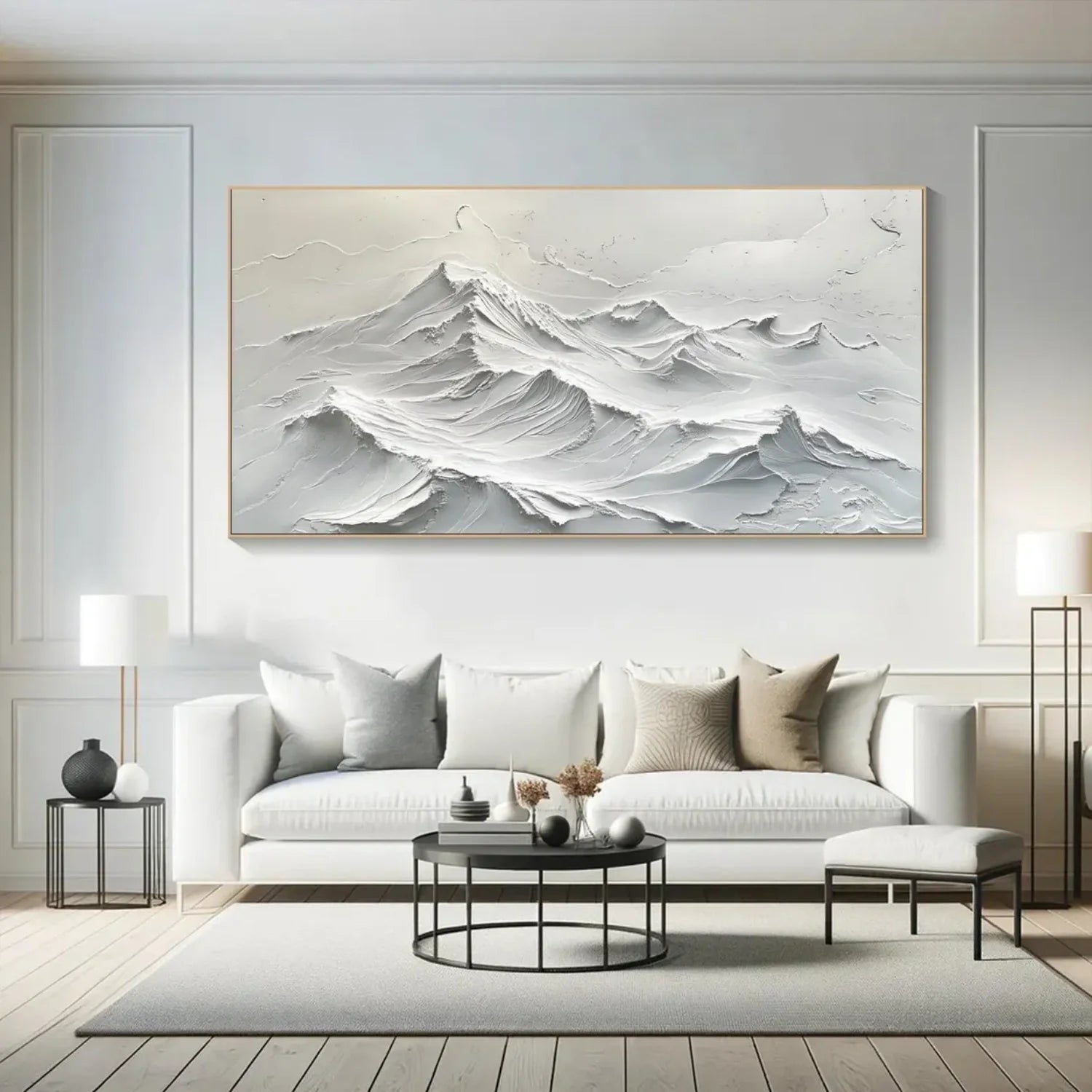 White Minimalistic Mountain Textured Art #MD208