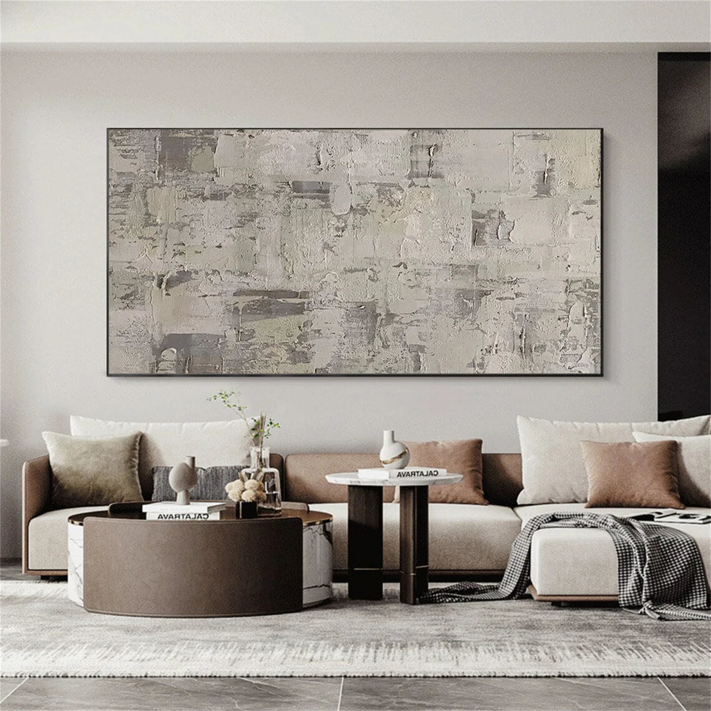 Minimalist Wabi-Sabi Beige Grey Abstract Oil Painting #WA112