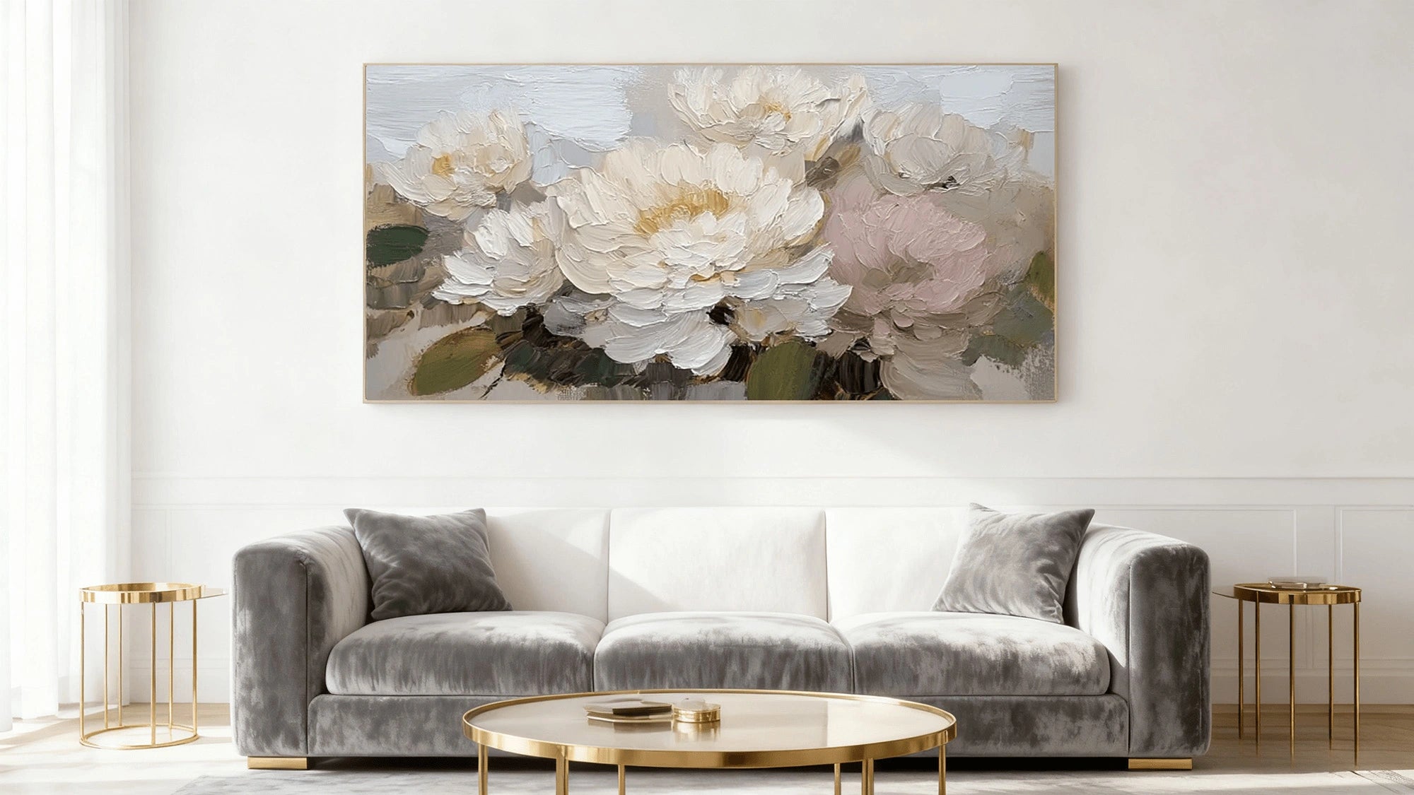 Textured White Peonies Oil Painting #FT767