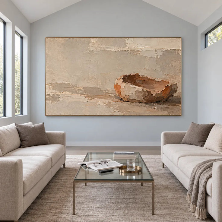 Beige Hand-Painted Bowl Painting, Warm Interior and Open Space #ICB3U54B