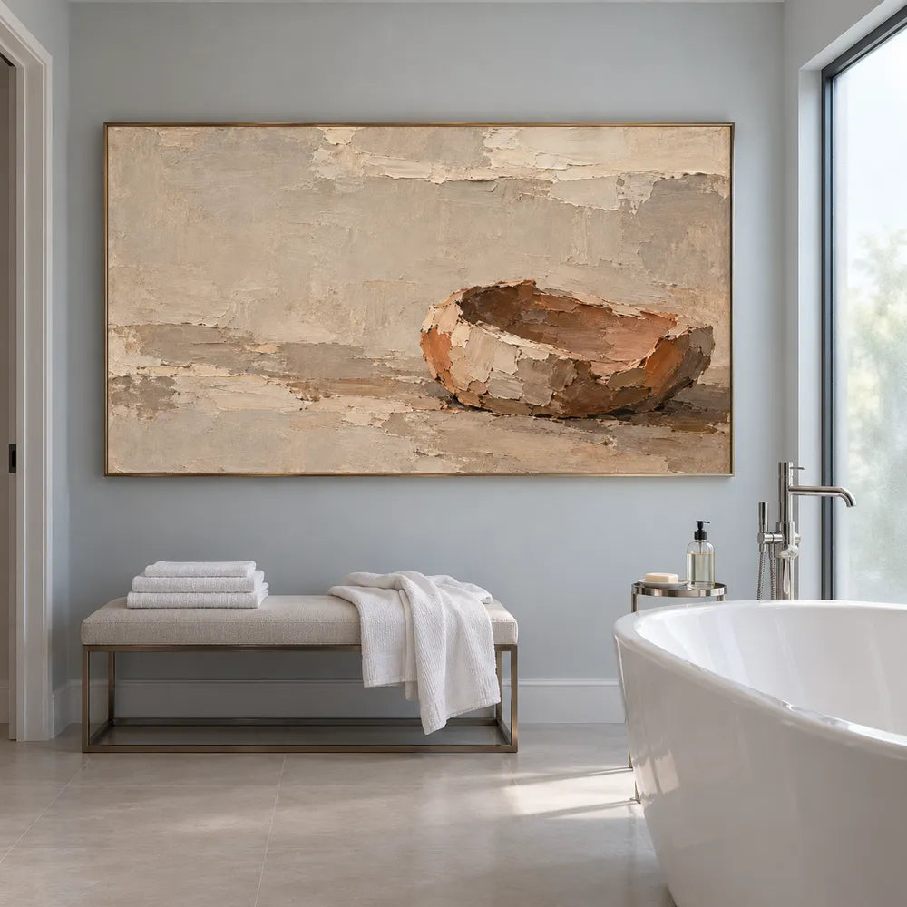 Beige Hand-Painted Bowl Painting, Warm Interior and Open Space #ICB3U54B