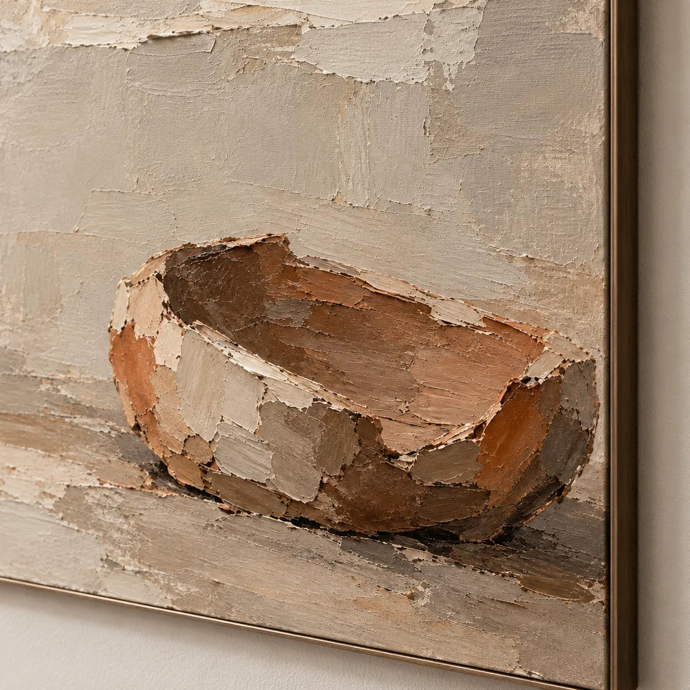 Beige Hand-Painted Bowl Painting, Warm Interior and Open Space #ICB3U54B
