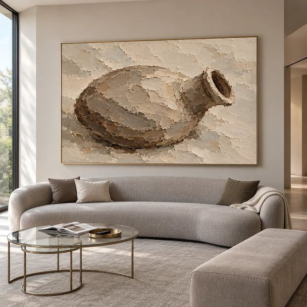 Beige Hand-Painted Vessel Painting, Horizontal Still Life #HR9V7CAF