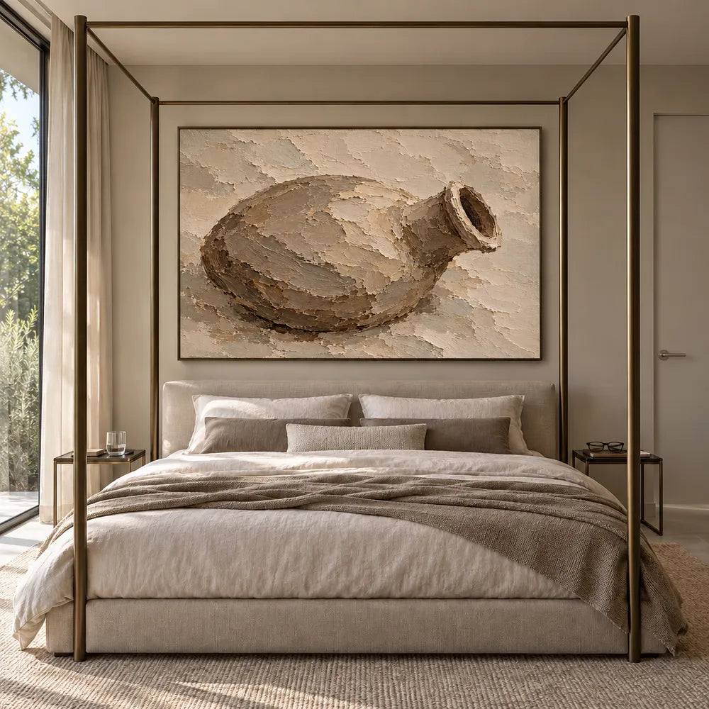 Beige Hand-Painted Vessel Painting, Horizontal Still Life #HR9V7CAF