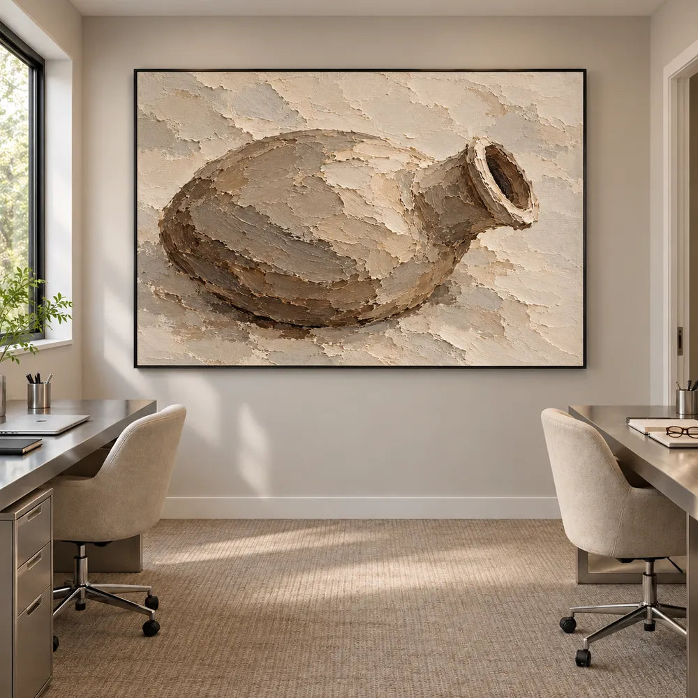 Beige Hand-Painted Vessel Painting, Horizontal Still Life #HR9V7CAF