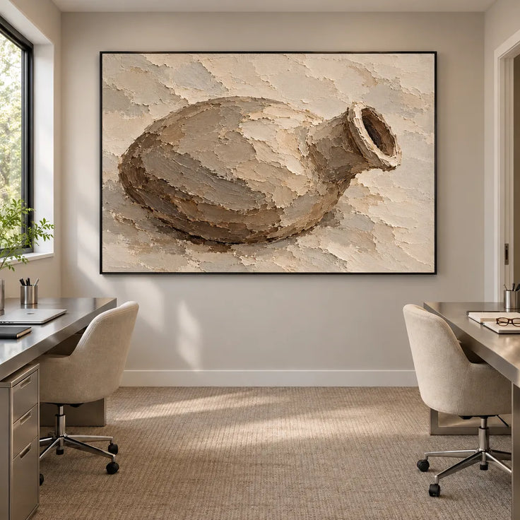 Beige Hand-Painted Vessel Painting, Horizontal Still Life #HR9V7CAF