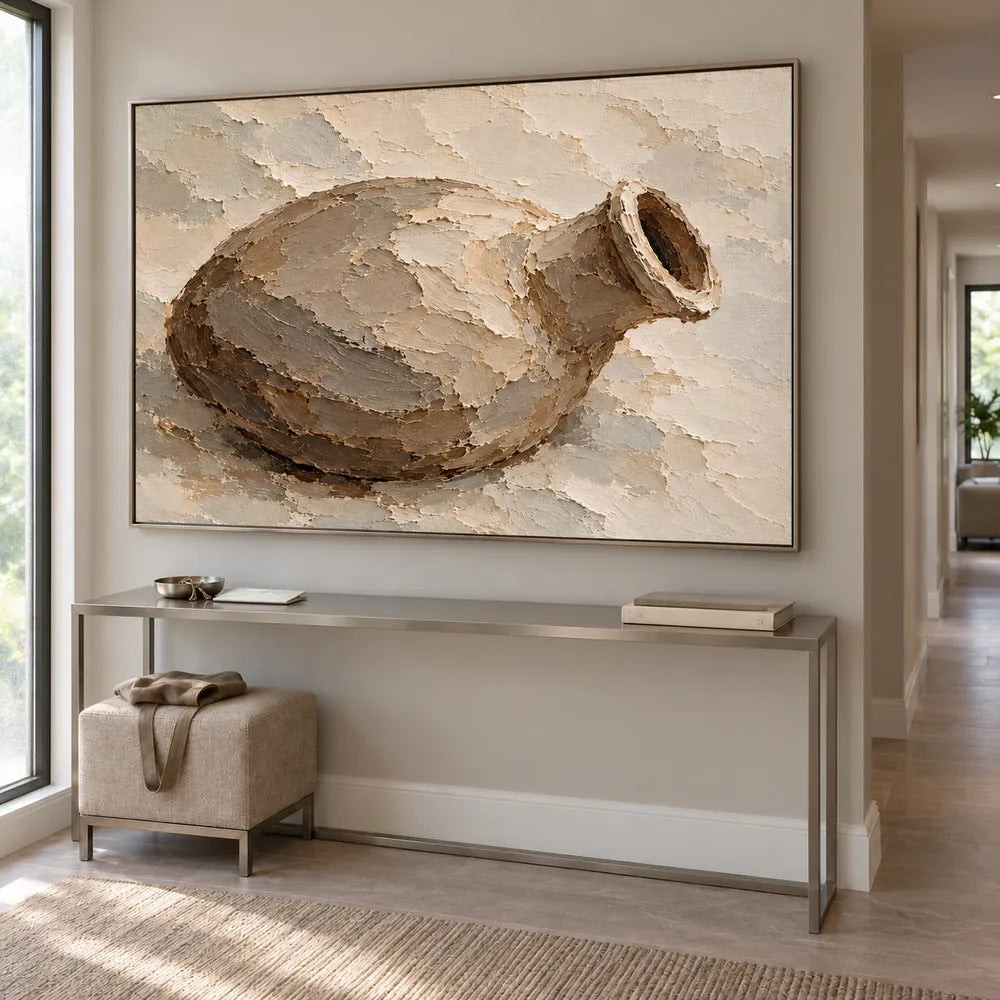 Beige Hand-Painted Vessel Painting, Horizontal Still Life #HR9V7CAF