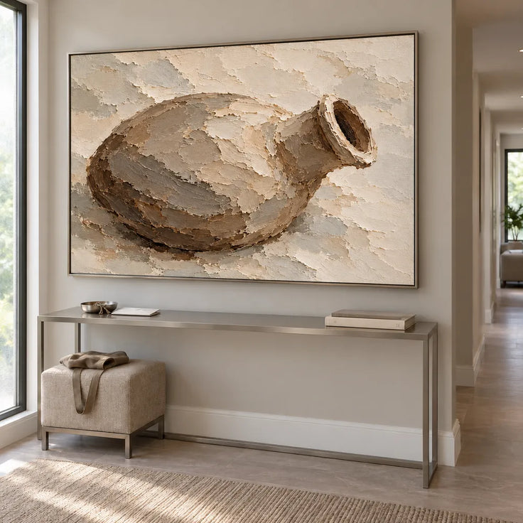 Beige Hand-Painted Vessel Painting, Horizontal Still Life #HR9V7CAF