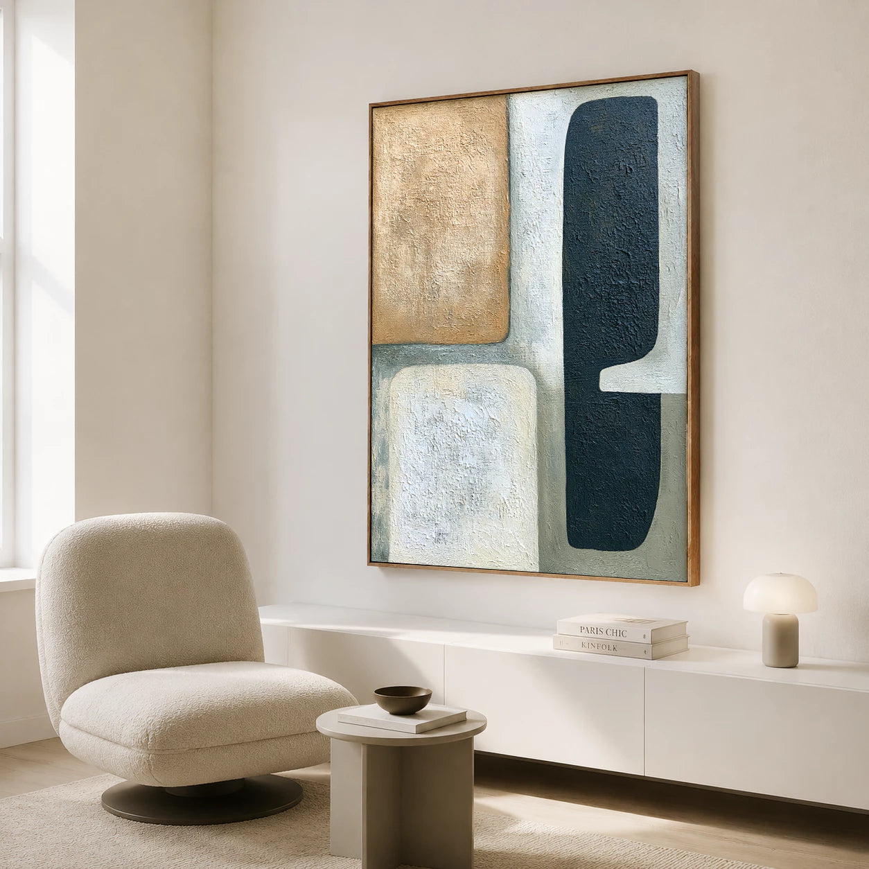 Modern Abstract Neutral Color Block Oil Painting #WA144