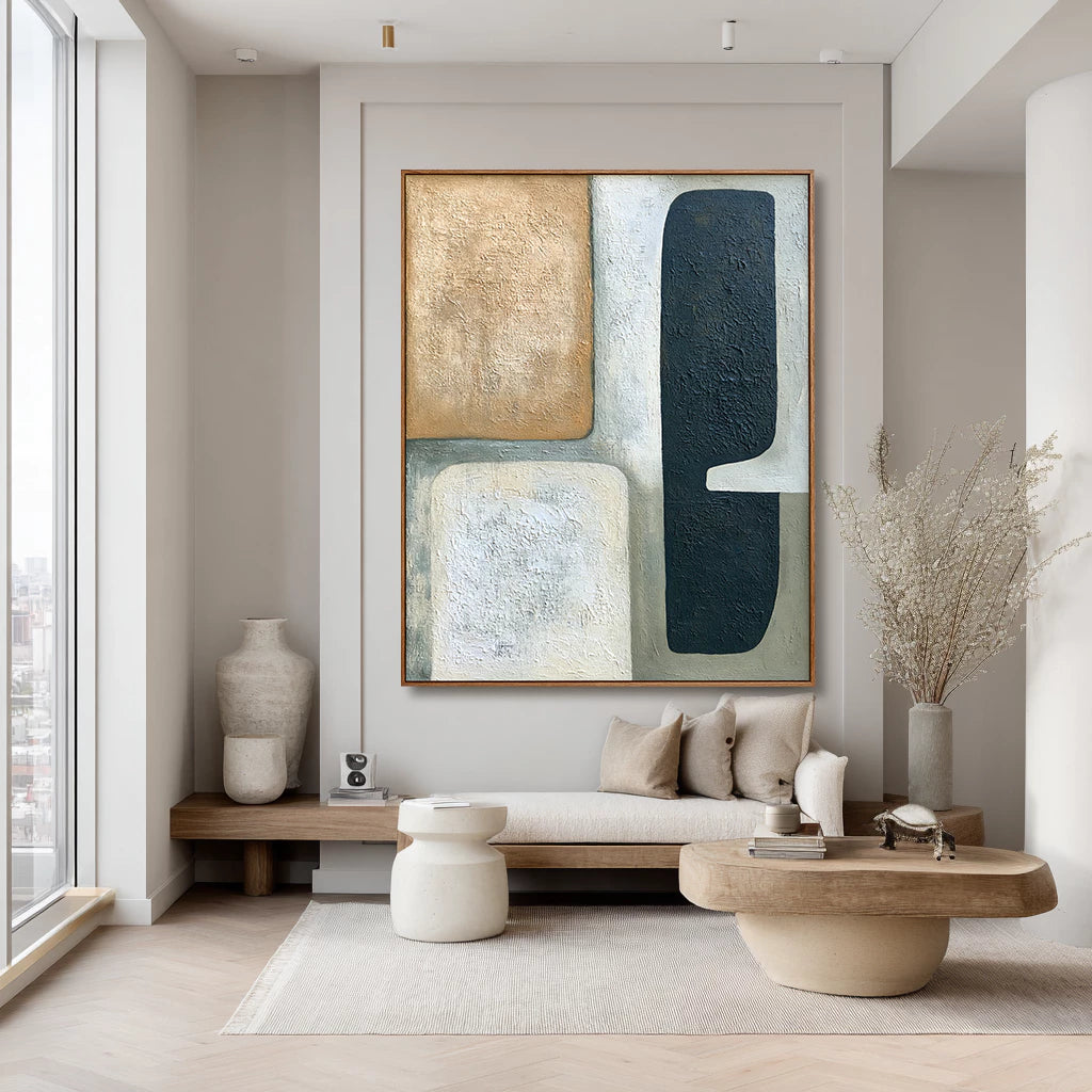 Modern Abstract Neutral Color Block Oil Painting #WA144