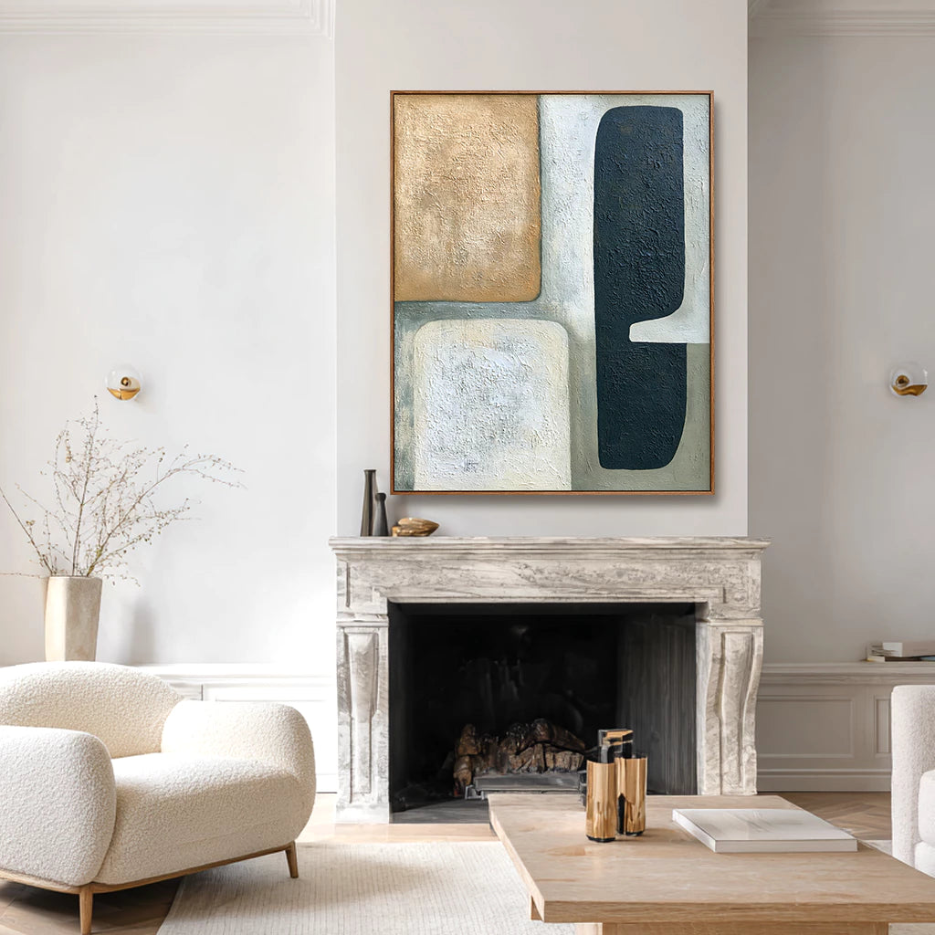 Modern Abstract Neutral Color Block Oil Painting #WA144