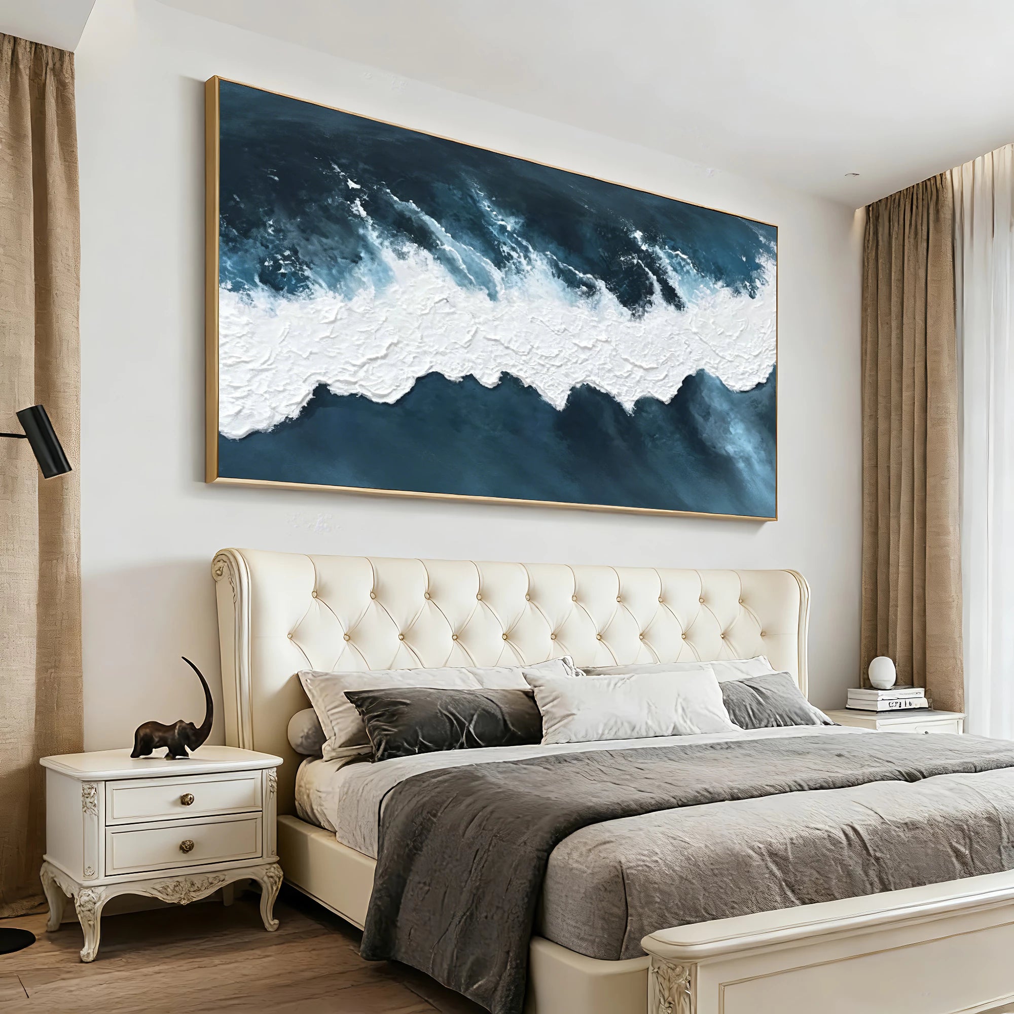 Deep Blue Ocean Wave Textured Oil Painting #SK42