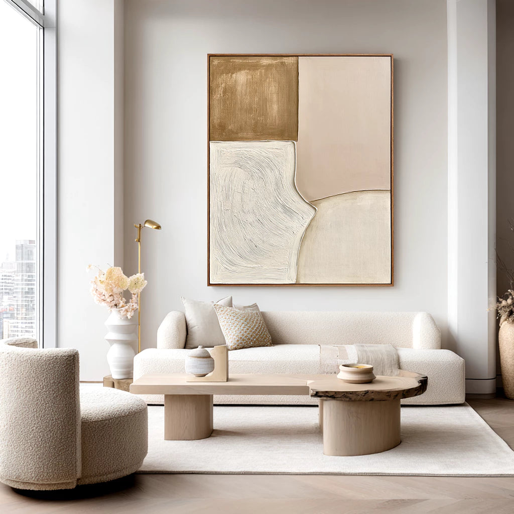 Wabi-Sabi Beige & Taupe Geometric Abstract Wall Art #WA143