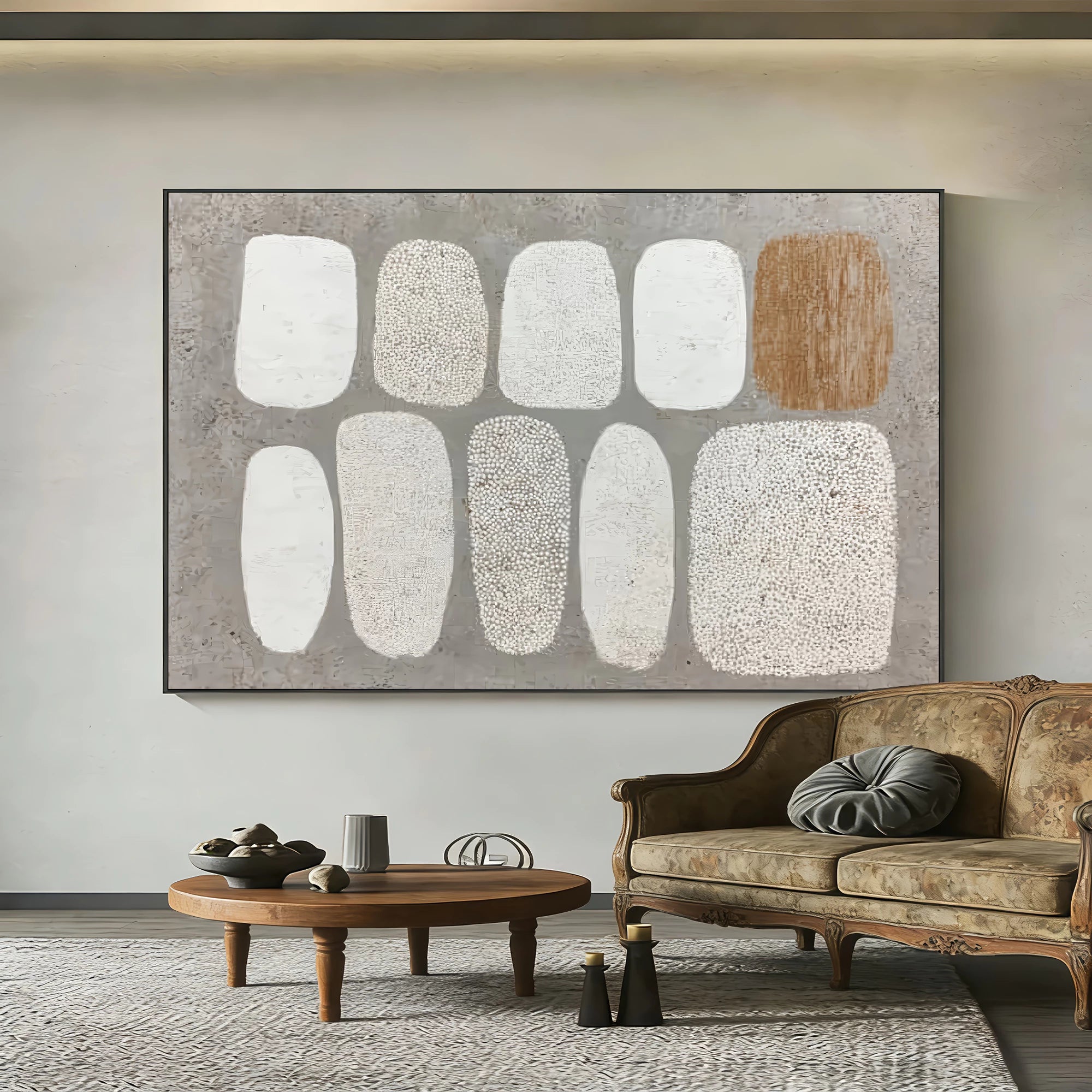Gray & White Minimalist Impasto Canvas Art #WA66