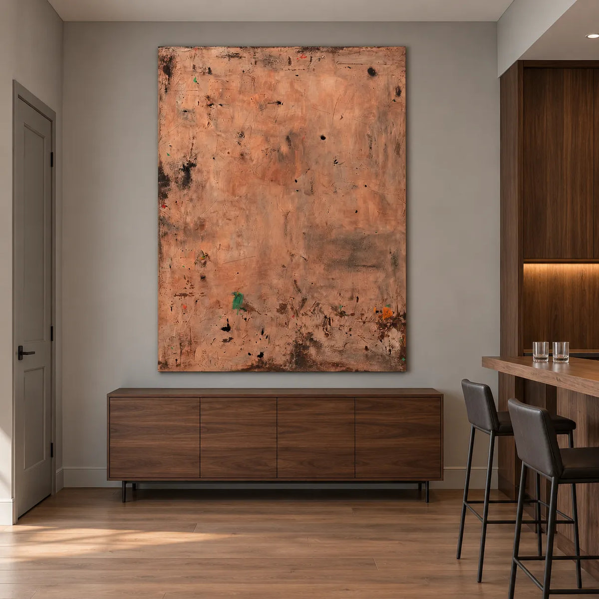 Peach Brown Hand-Painted Oil Painting, Expressive Abstract Wall Art #VN27ASO3