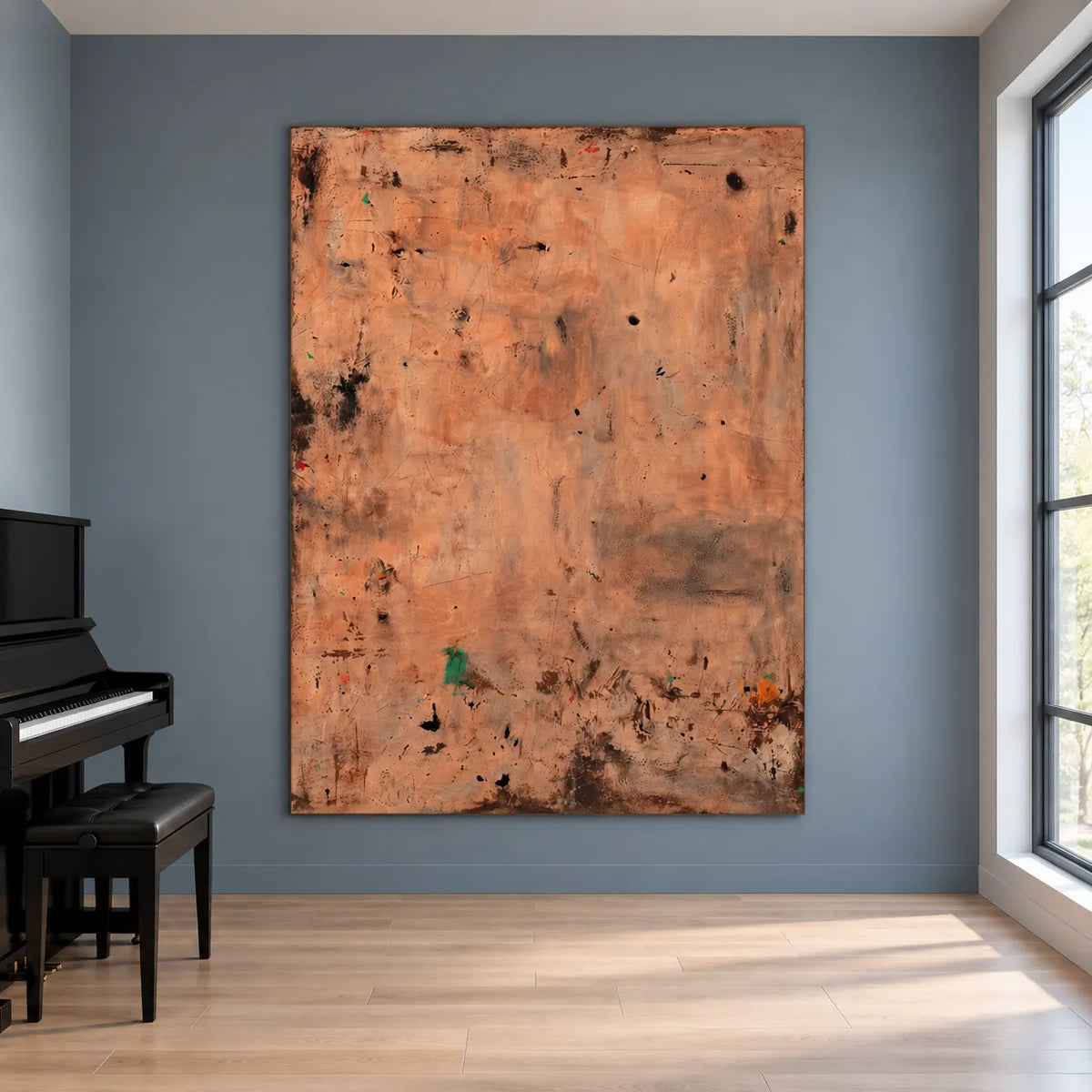 Peach Brown Hand-Painted Oil Painting, Expressive Abstract Wall Art #VN27ASO3