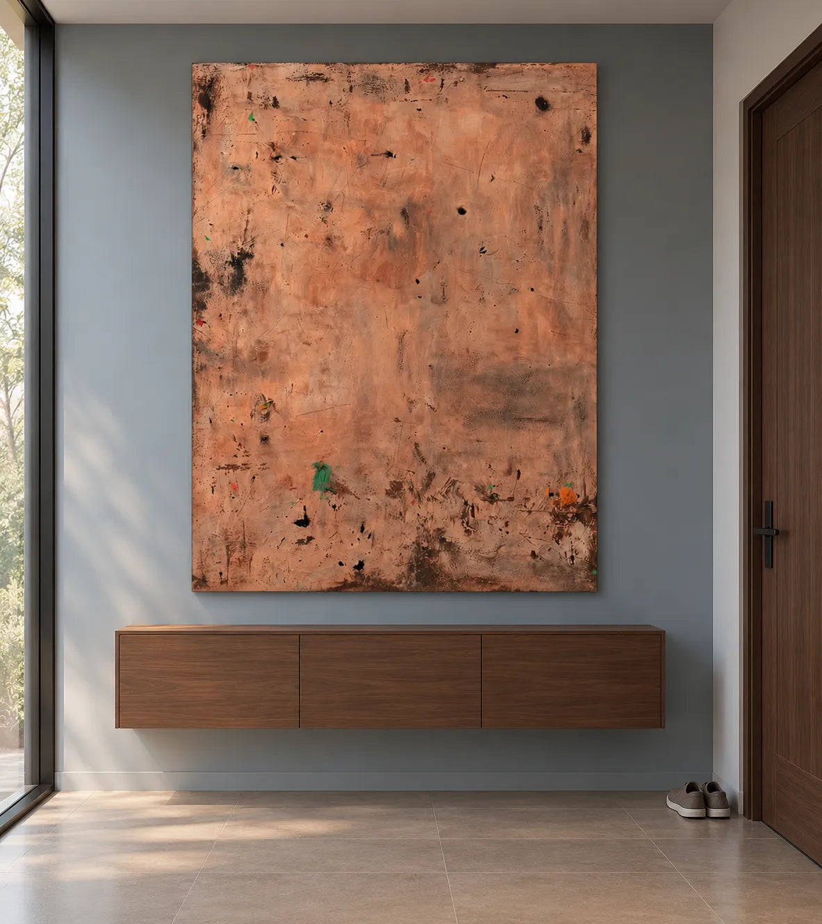 Peach Brown Hand-Painted Oil Painting, Expressive Abstract Wall Art #VN27ASO3